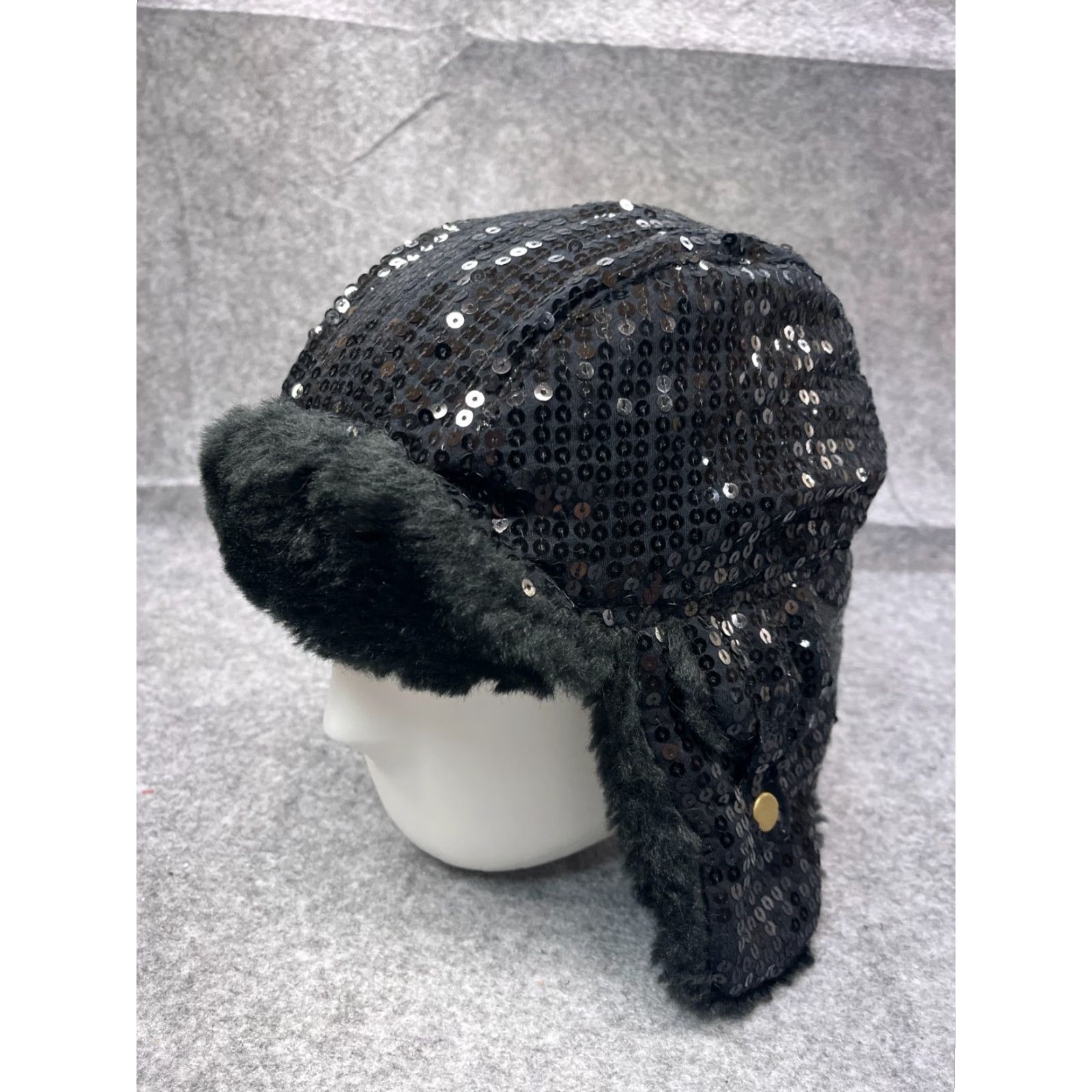 Vintage GMA Accessories Trapper Hat One Size Black Knit Polyester Faux Sequin Womens Size ONE SIZE - 3 Thumbnail