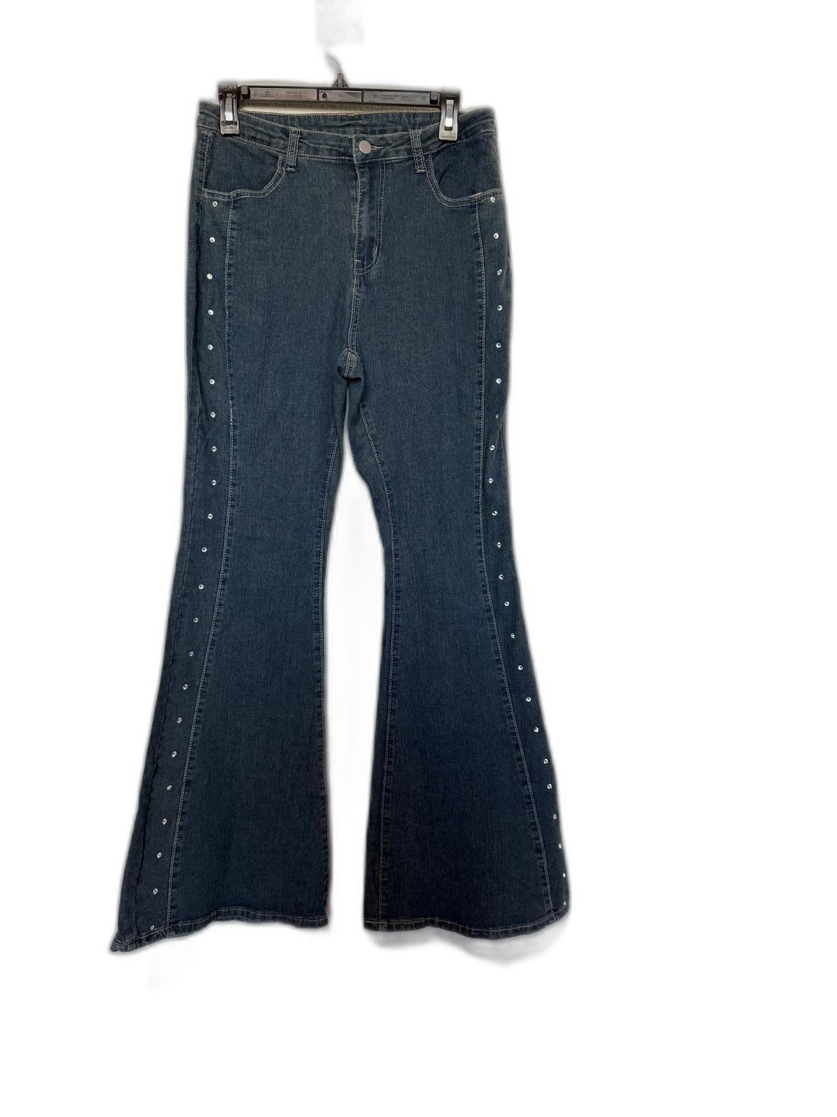Designer Y2K High Waist Rhinestone studded Flared Jeans Size 32" / US 10 / IT 46 - 1 Thumbnail