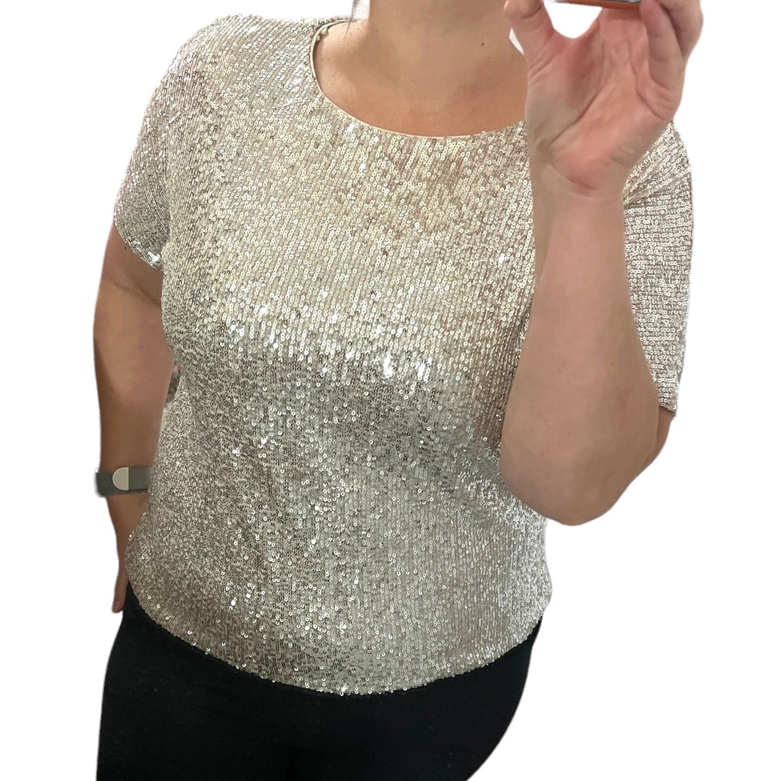 H&M Sparkly Straight Cut Sequined Mesh Short Sleeve Top Blouse Size S / US 4 / IT 40 - 2 Thumbnail