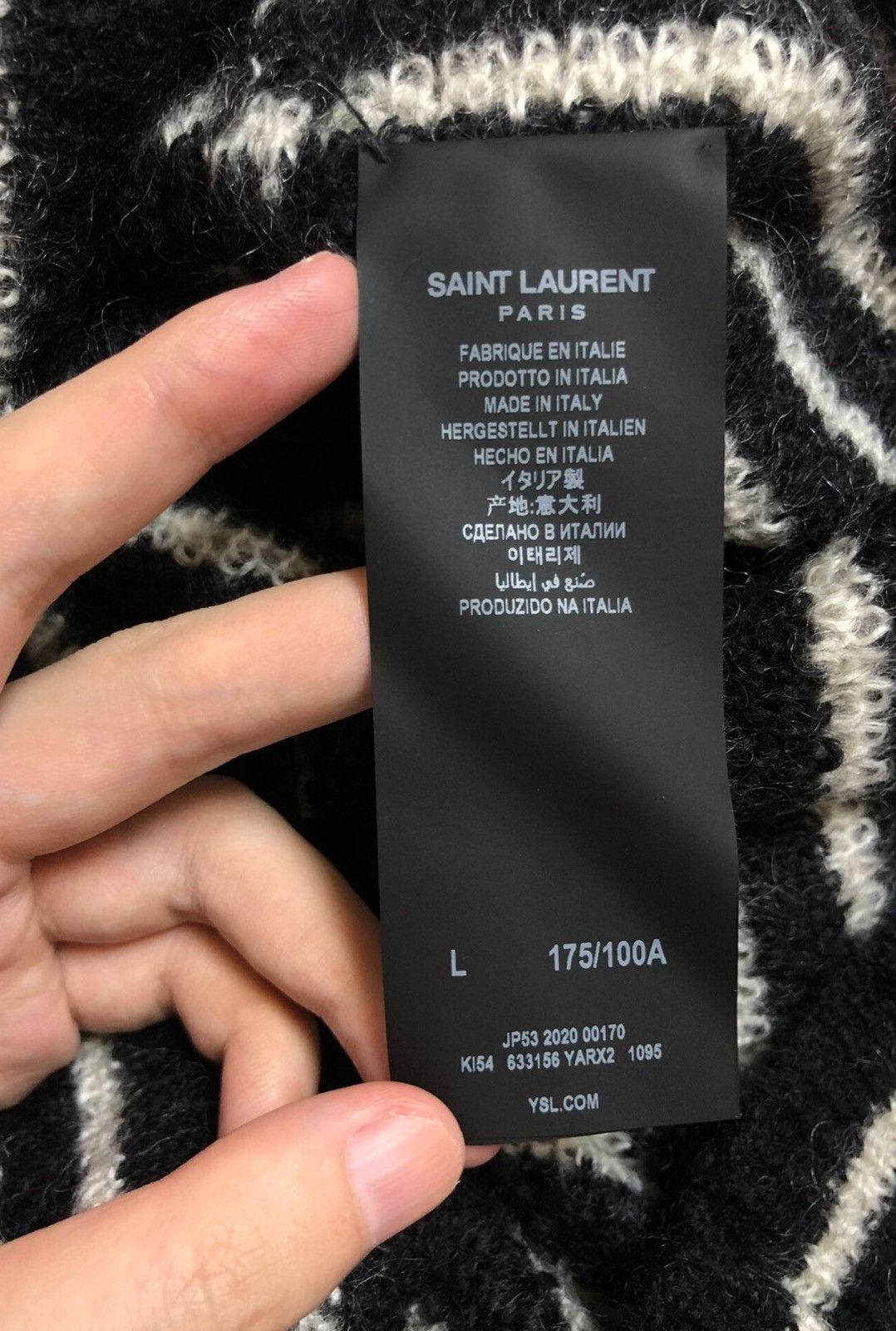 Saint Laurent Paris Saint Laurent Black & White Striped High-Neck Mohair Knit Size US L / EU 52-54 / 3 - 7 Thumbnail