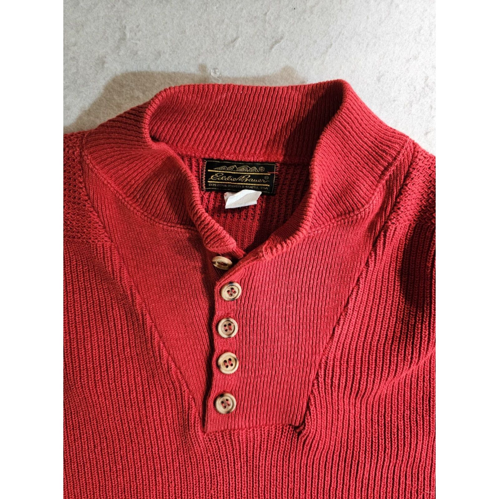 Eddie Bauer VINTAGE Eddie Bauer Sweater Pullover Knit Cable 1/4 Button XLT Red Mens Size XLT Size US XL / EU 56 / 4 - 4 Thumbnail