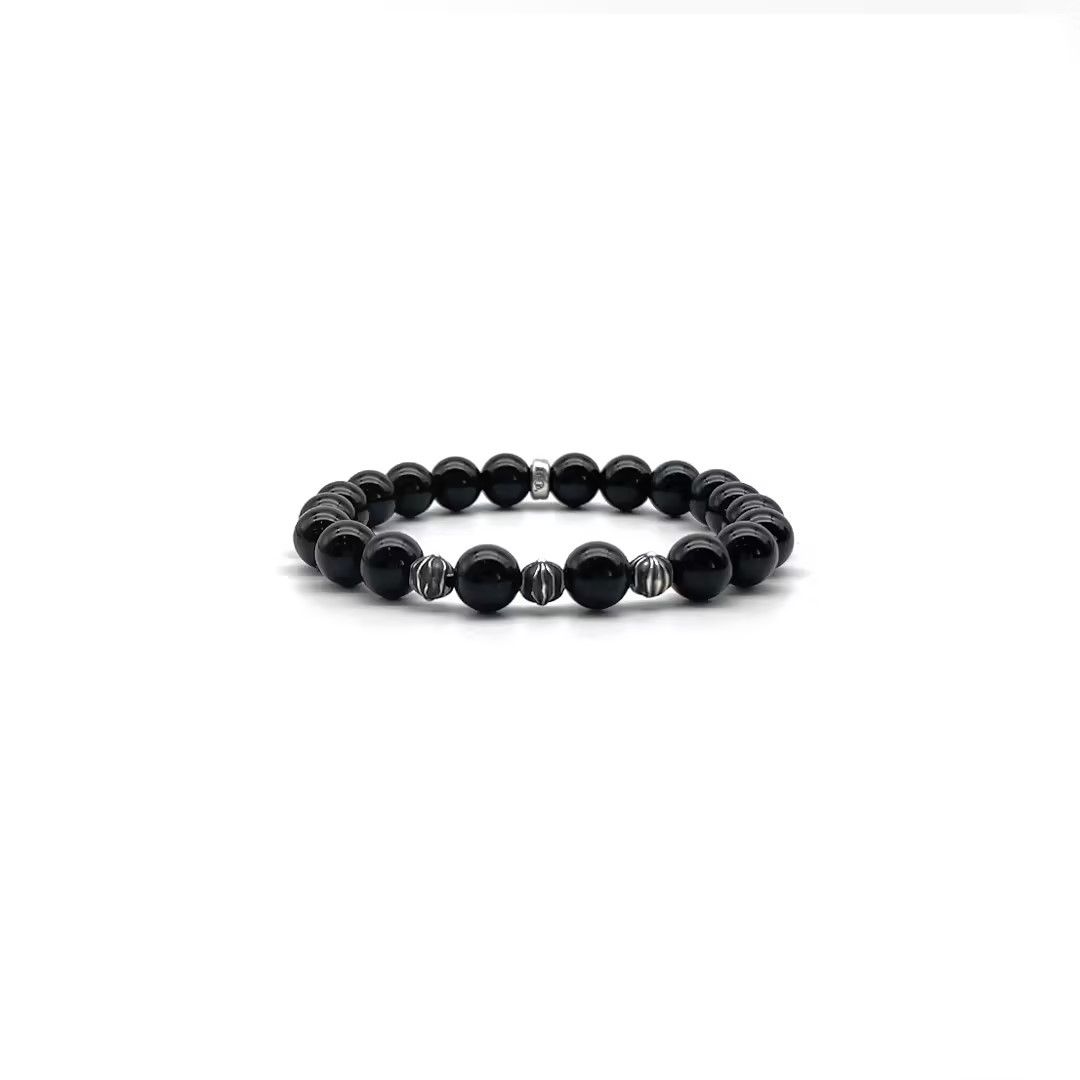 Chrome Hearts Chrome Hearts 8mm Obsidian 4 Silver Cross Bracelet Size ONE SIZE - 2 Thumbnail