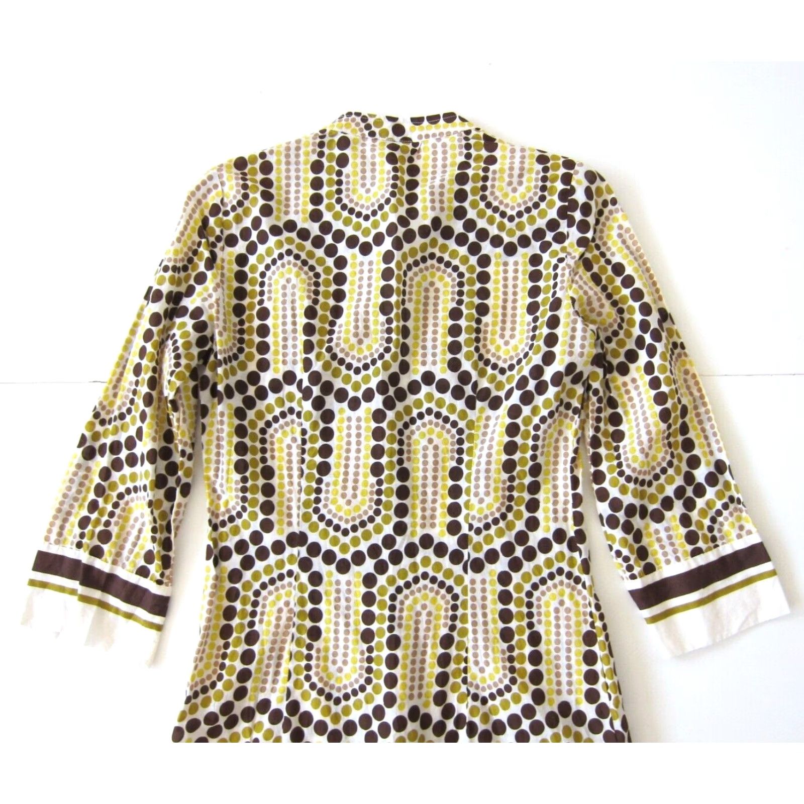 Vintage New York & Company Blouse XS V-Neck 3/4 Sleeve Polka Dot Tunic Shirt Womens Yellow Brown 100% Cotton Size XS / US 0-2 / IT 36-38 - 6 Thumbnail