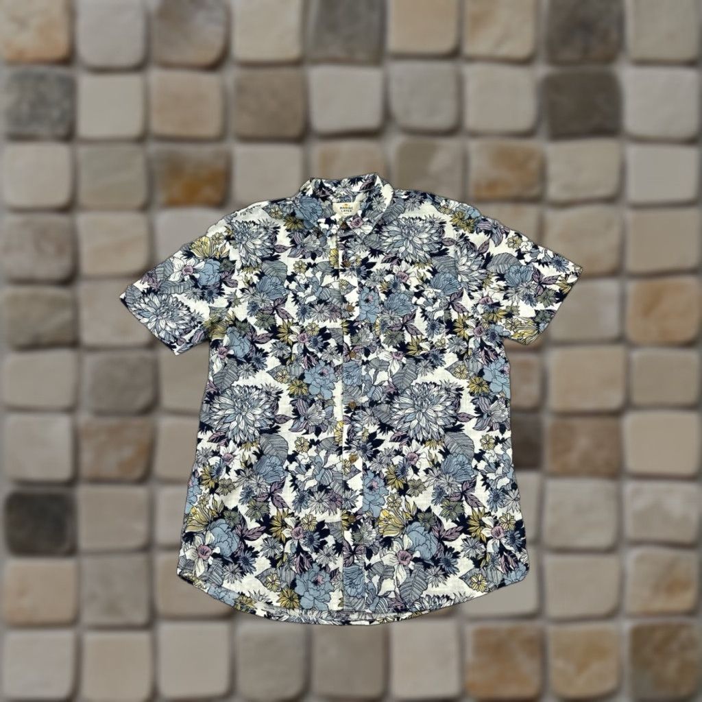 Marine Layer Marine Layer Button-Up Floral Cotton Short Sleeve Button-Down Collared Shirt Navy Blue Pink Yellow Mens L Spring Summer Casual Size US L / EU 52-54 / 3 - 1 Thumbnail