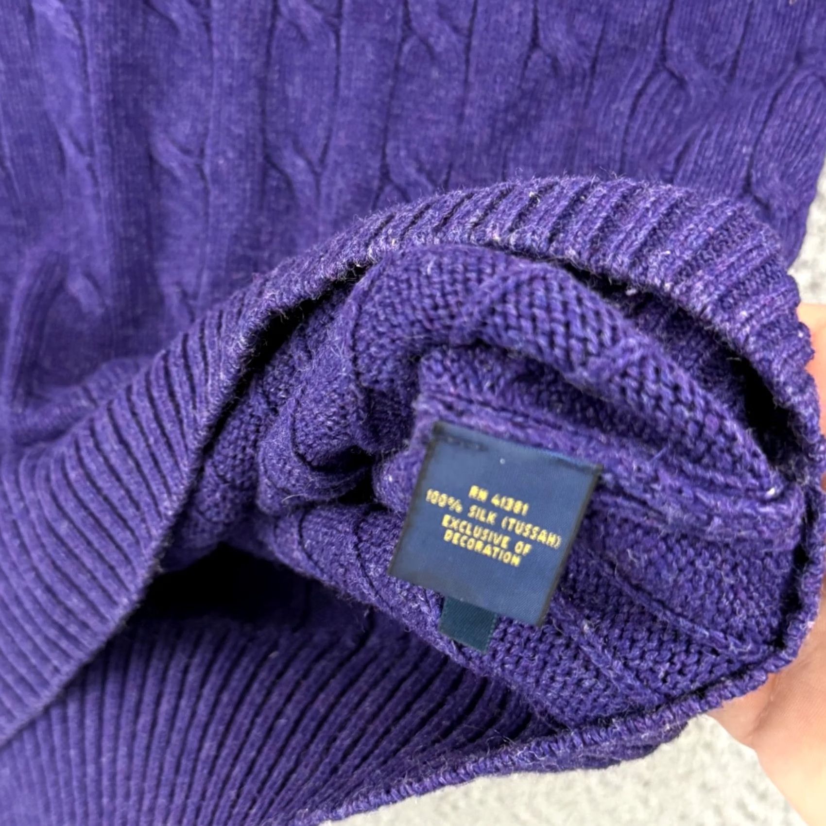 Polo Ralph Lauren VINTAGE Polo Ralph Lauren Sweater Mens XL Purple Long Sleeve 100% Silk Cable Knit Preppy Size US XL / EU 56 / 4 - 7 Thumbnail