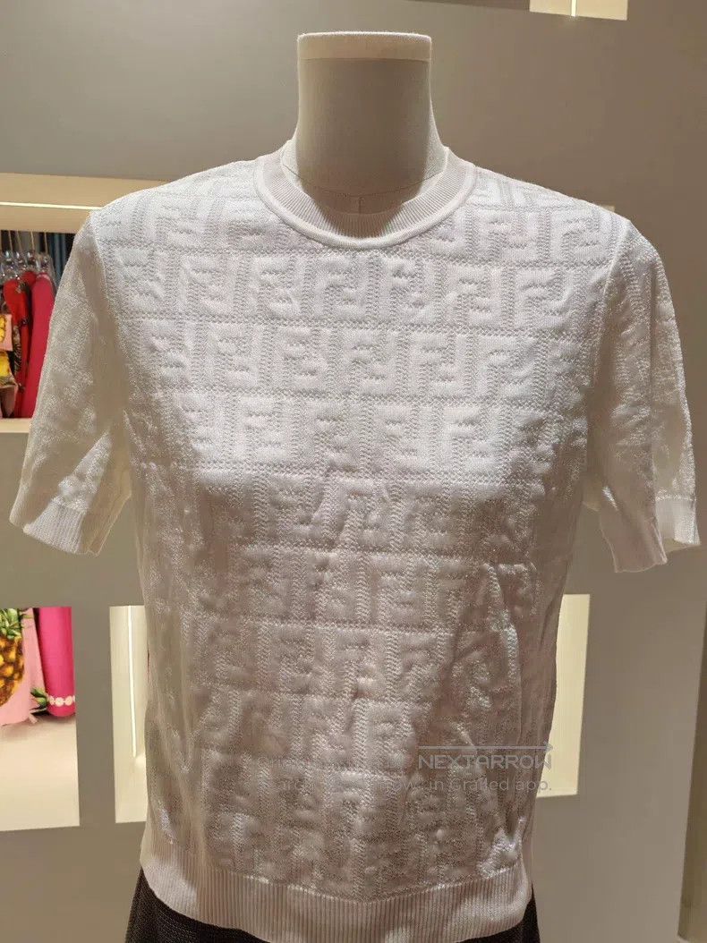 Fendi Fendi White Monogram Printed Knit Top Size XS / US 0-2 / IT 36-38 - 1 Thumbnail