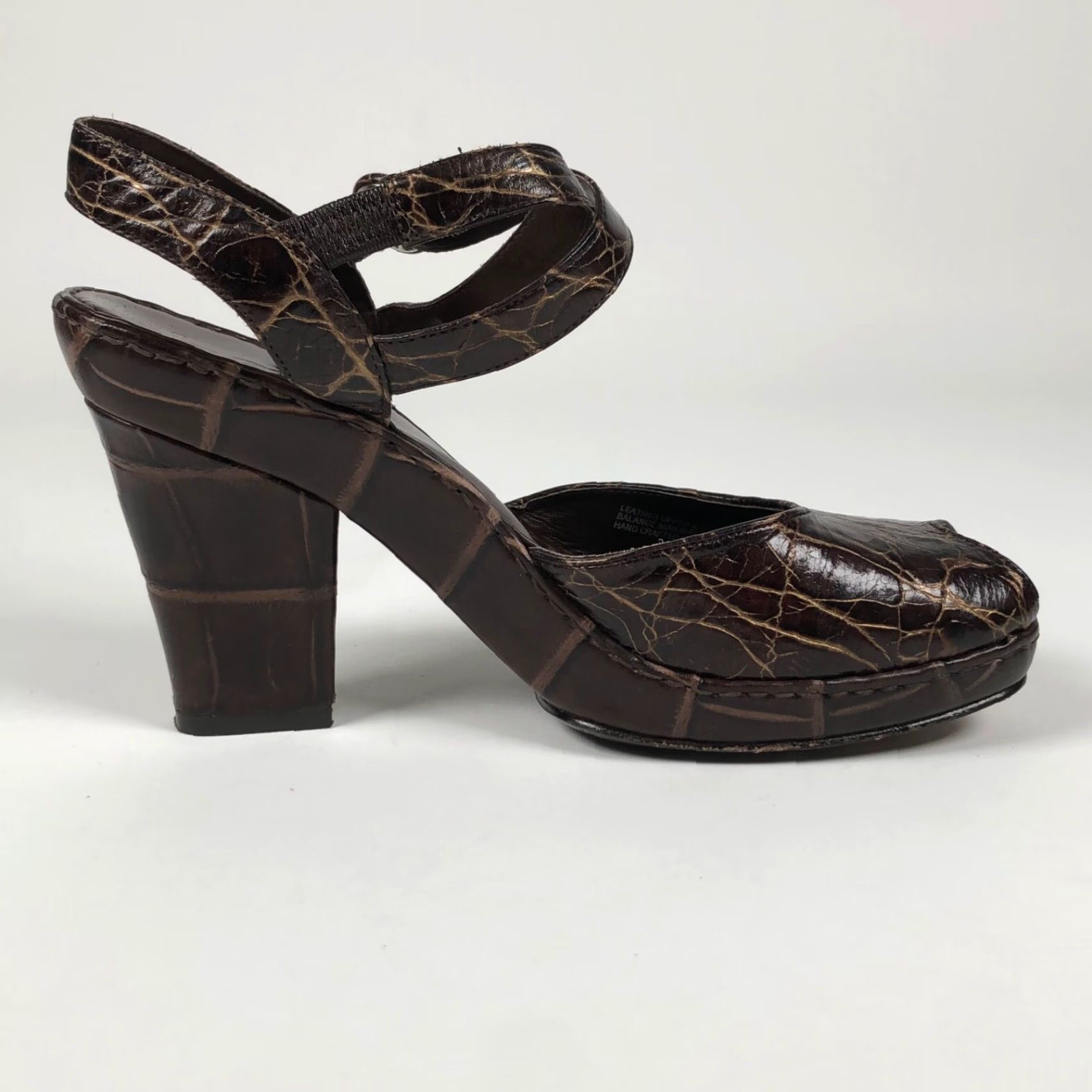 Vintage Bolo Womens Size 8 Brown Reptile Print Leather Slingback Platform Heels Size US 8 / IT 38 - 7 Thumbnail