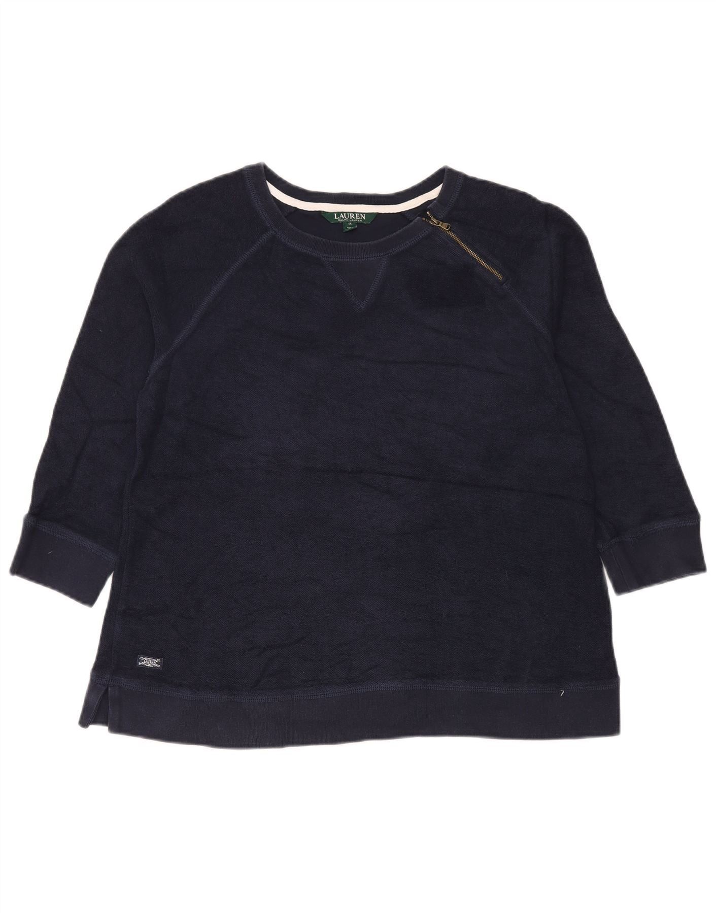 Ralph Lauren Womens 3/4 Sleeve Sweatshirt Jumper UK 18 XL Navy Blue Cotto Size L / US 10 / IT 46 - 1 Thumbnail
