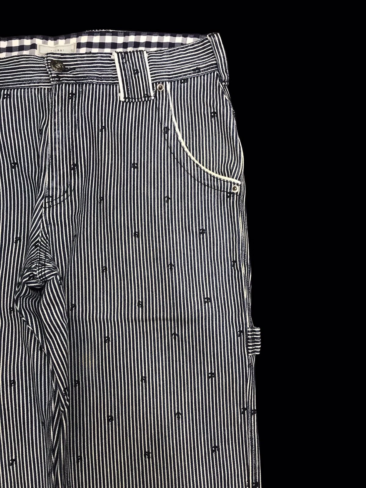 Japanese Brand BROWNY Anchor Embroidery Hickory Stripe Carpenter Pant F119 Size US 34 / EU 50 - 3 Thumbnail