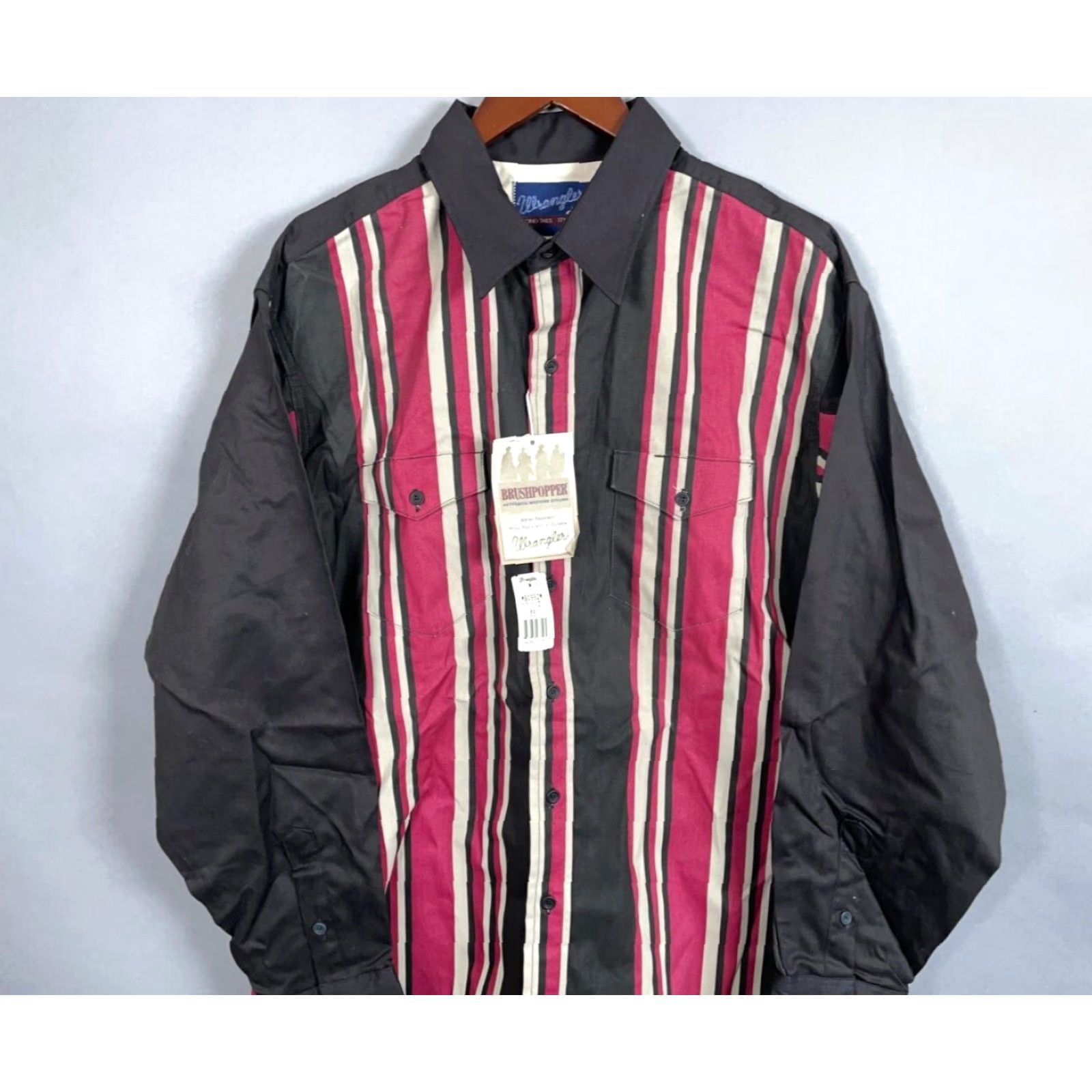 Wrangler VINTAGE Wrangler Brushpopper Striped Shirt Men's XL Black Dark Pink X-Long Tails Size US XL / EU 56 / 4 - 2 Thumbnail