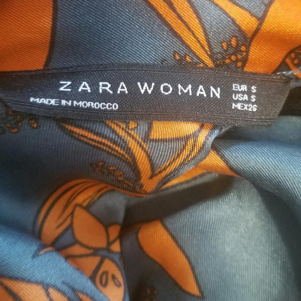 Zara Zara Floral Print Women's Top - Blue and Orange Size Small Size S / US 4 / IT 40 - 3 Thumbnail