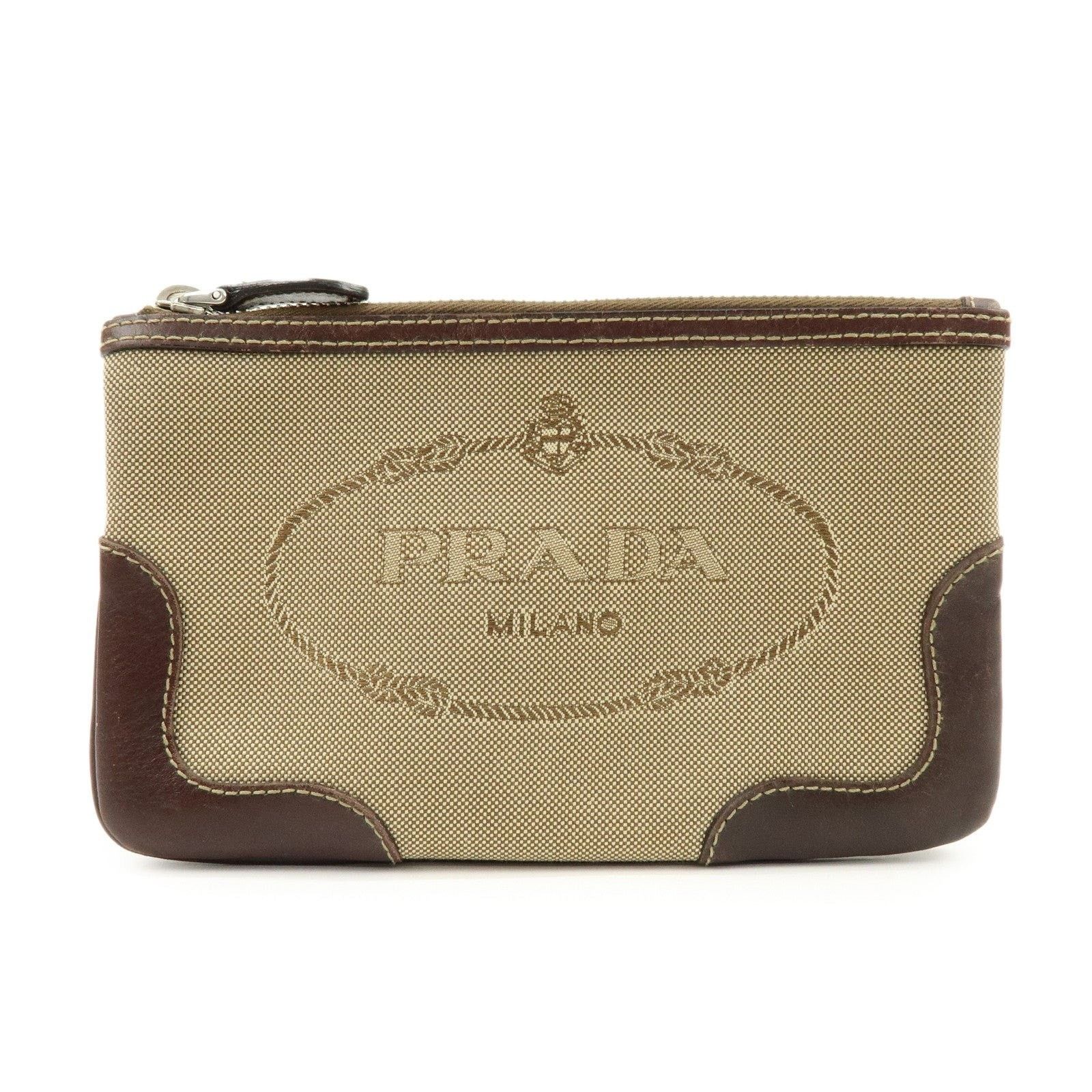 Prada Prada Logo Jacquard Leather Cosmetic Pouch Tan Size ONE SIZE - 1 Thumbnail