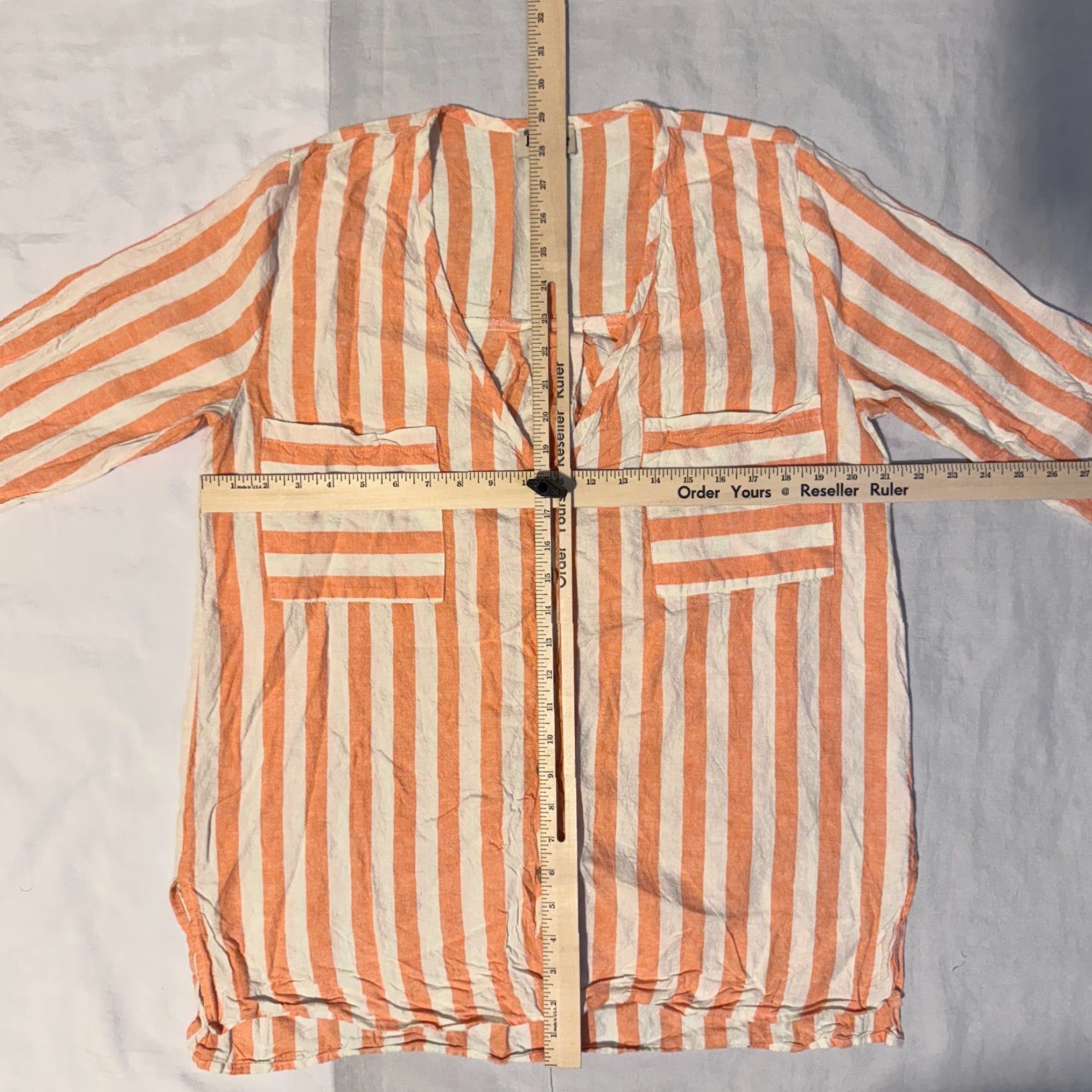Show Me Your MuMu Show Me Your MuMu Tunic Orange Striped Linen Button Up Blouse - M Pocket Womens Shirt Casual Travel Size M / US 6-8 / IT 42-44 - 3 Thumbnail