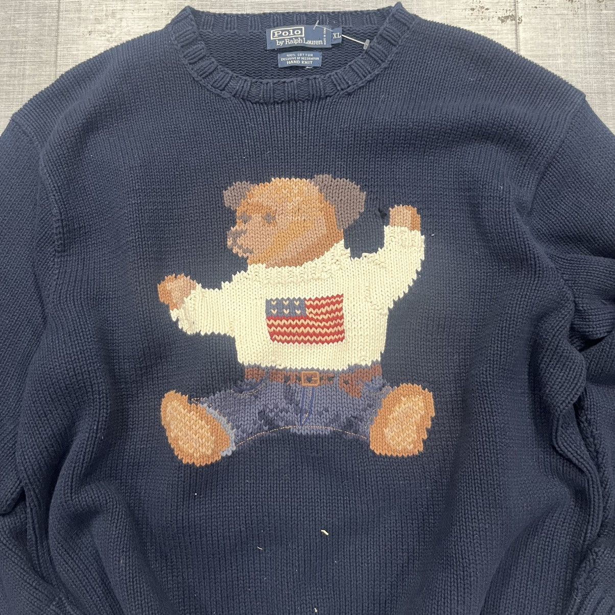Designer × Polo Ralph Lauren × Vintage Rare VTG Polo Ralph Lauren Hand Knit Polo Bear Sweater Size US XL / EU 56 / 4 - 2 Thumbnail