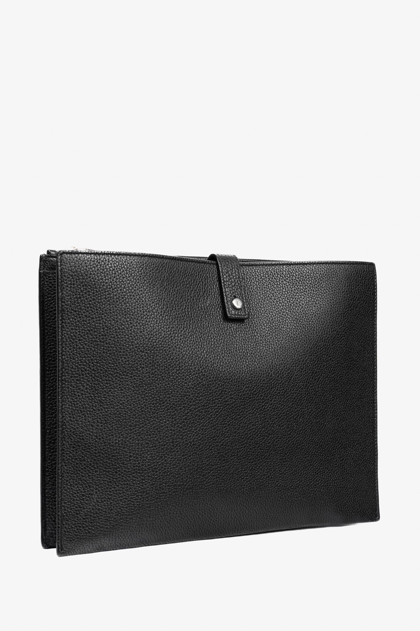 Saint Laurent Paris Saint Laurent Black Pebbled-Leather Flat Snap-Closure Clutch Size ONE SIZE - 2 Thumbnail