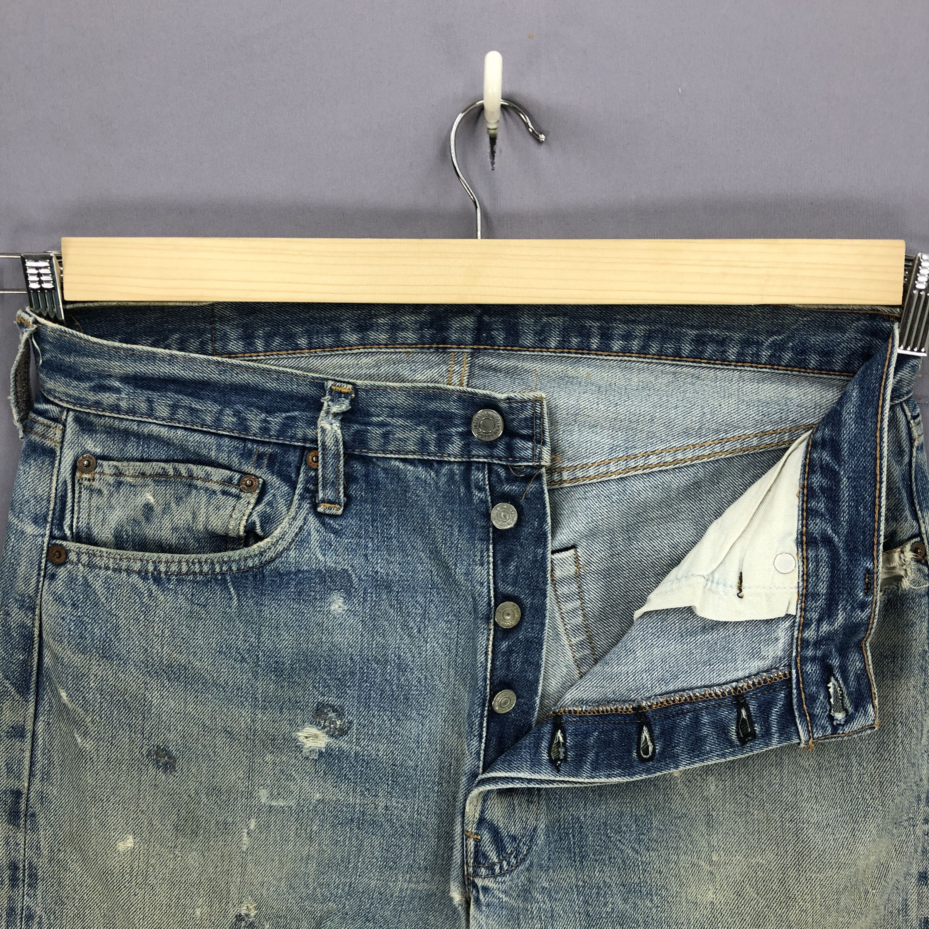 Levi's Vintage Levis 501 Selvedge Button #6 Distressed Jeans Denim Size US 34 / EU 50 - 9 Thumbnail