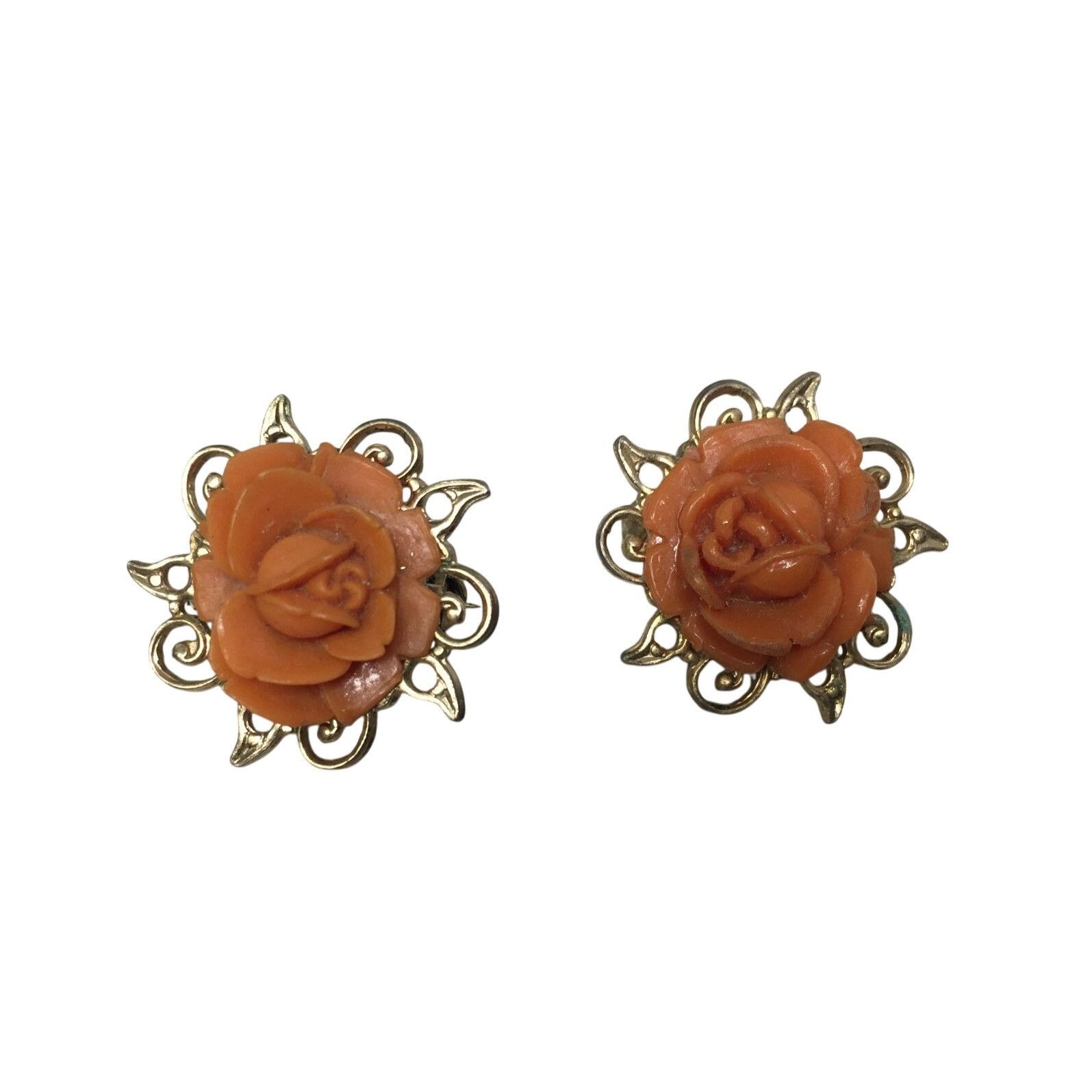 Other Two (2) Women's Rose Orange and Gold tone Brooch Pins Size ONE SIZE - 1 Thumbnail