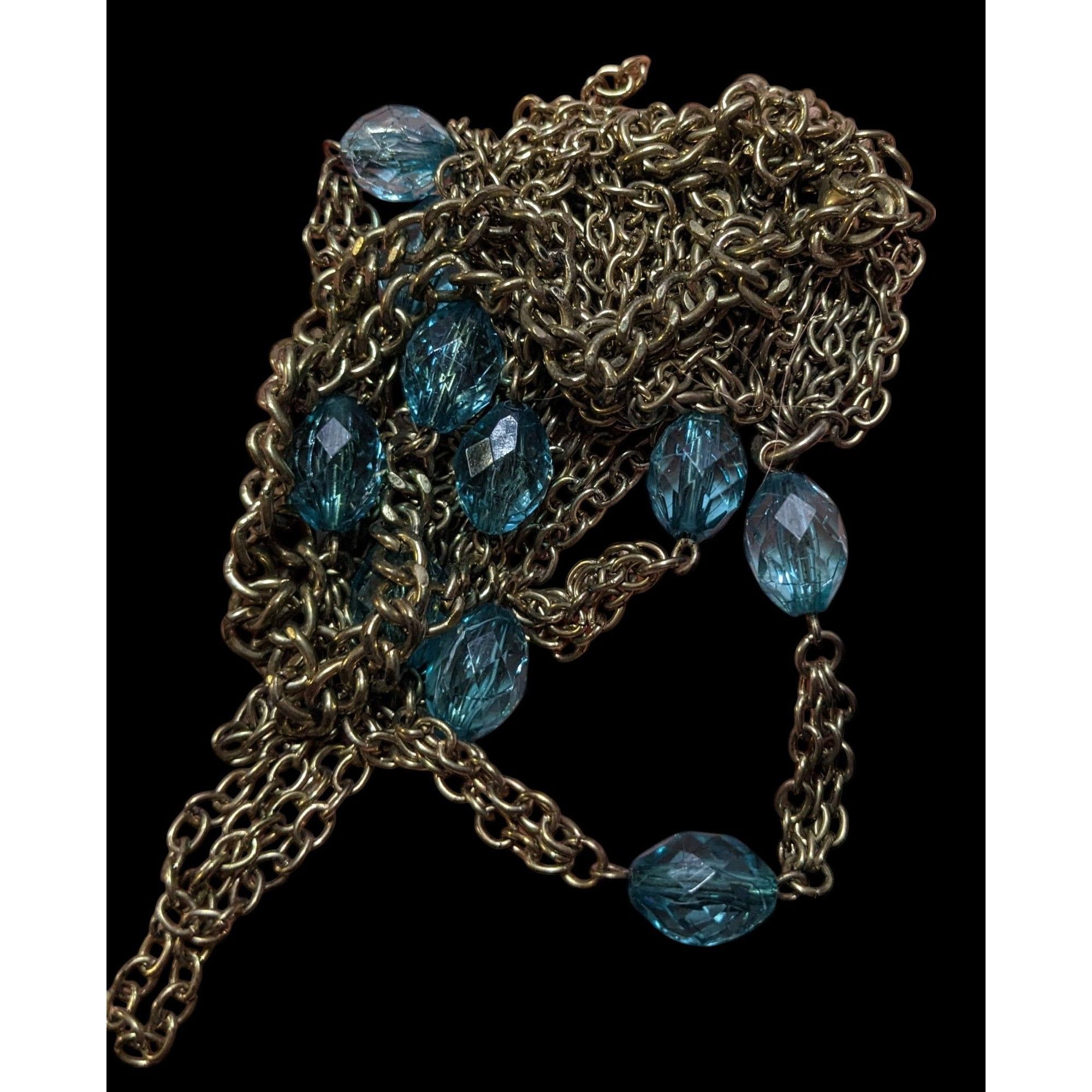 Other Layered Gold Tone Glam Necklace With Blue Beaded Accents Size ONE SIZE - 7 Thumbnail