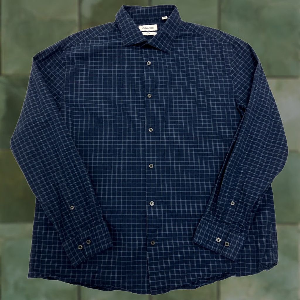 Calvin Klein Calvin Klein Shirt Mens XL Blue Check Slim Fit Long Sleeve Cotton Size US XL / EU 56 / 4 - 1 Thumbnail