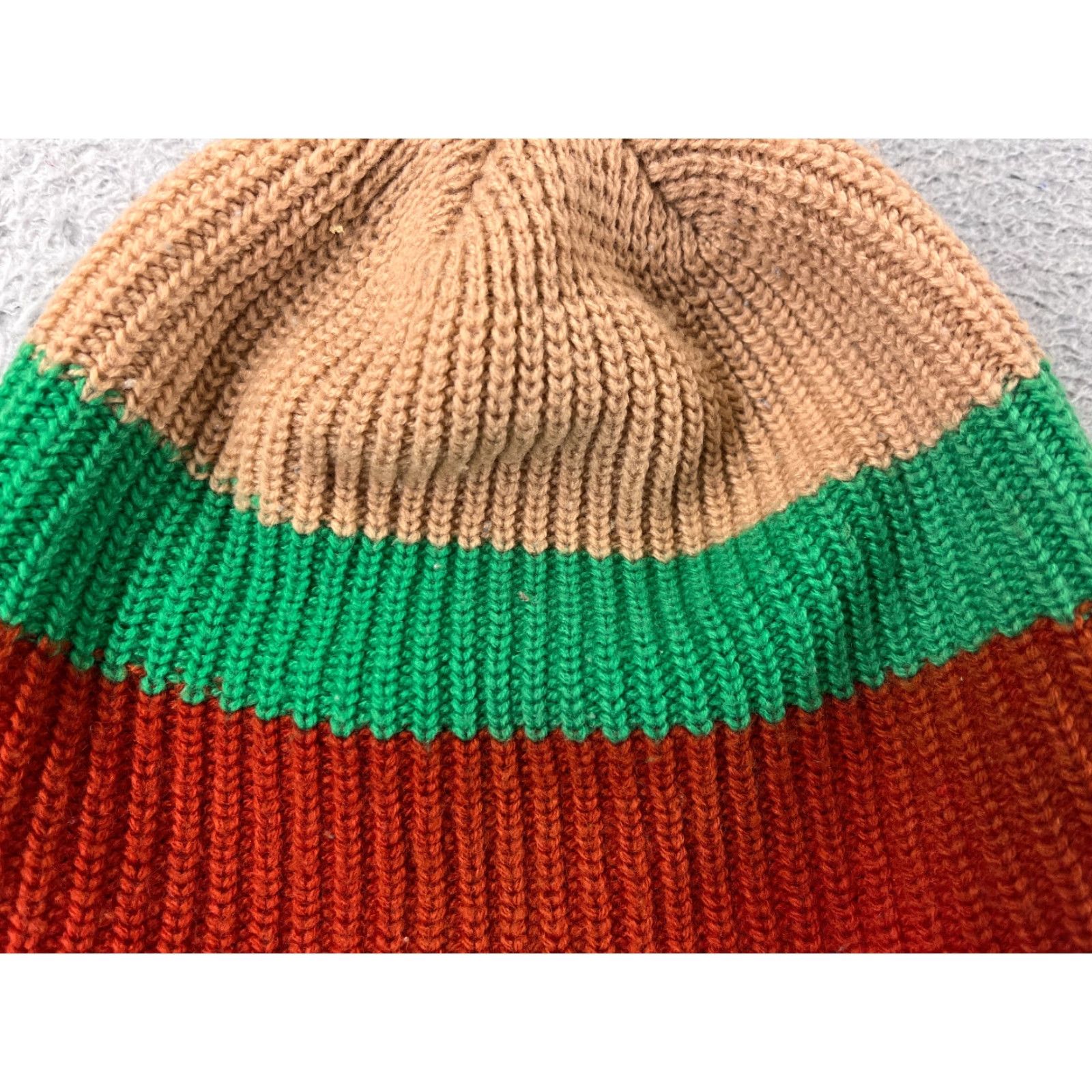 Doublet Red Green Beige Striped Beanie Toque Unisex Adult One Size Double Knit Acrylic Ski Hat Size ONE SIZE - 2 Thumbnail