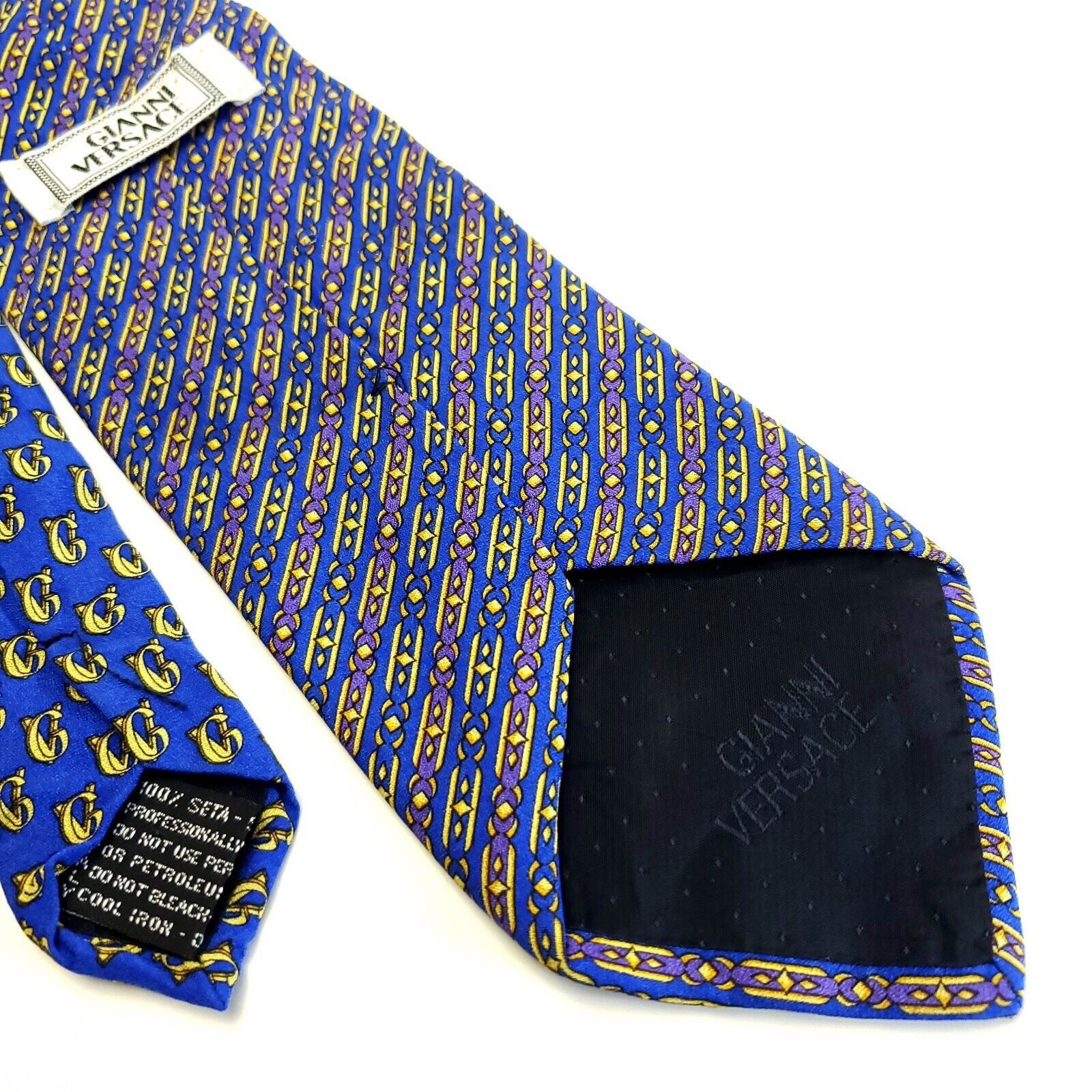 Versace Gianni Versace Blue Print Geometric Short Silk Tie Size ONE SIZE - 5 Thumbnail