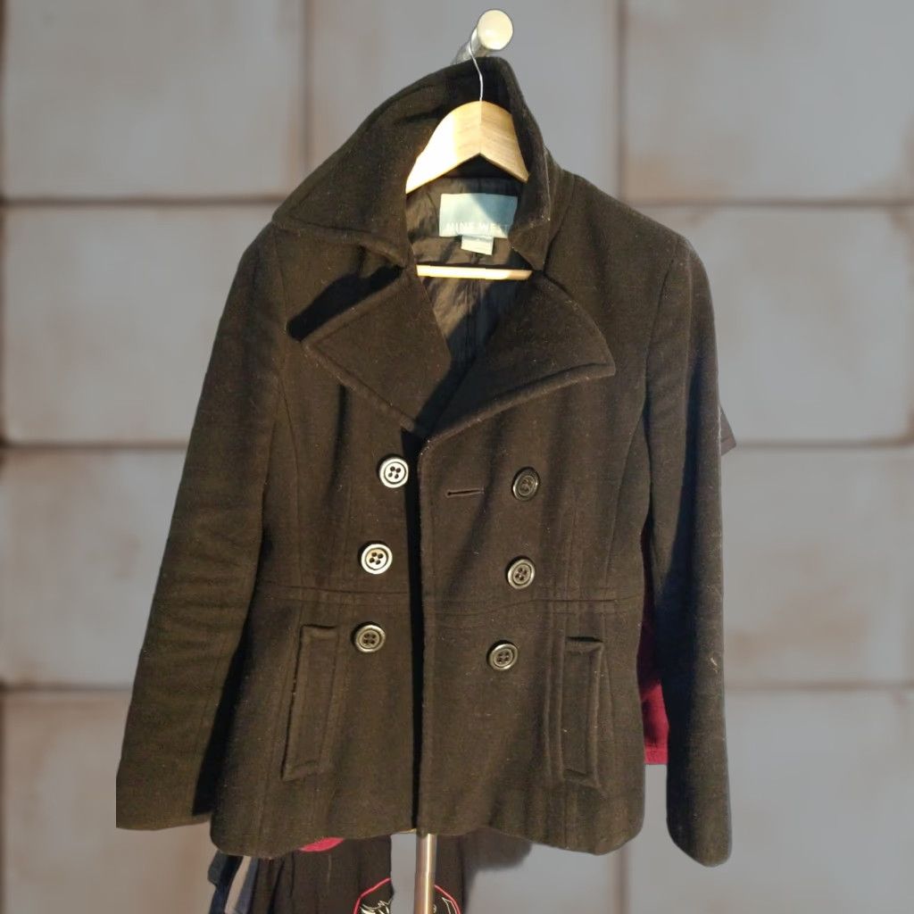 VINTAGE Nine West Short Coat Pea Wool Nylon Blend Ukraine Size 4 Black Womens Mens?