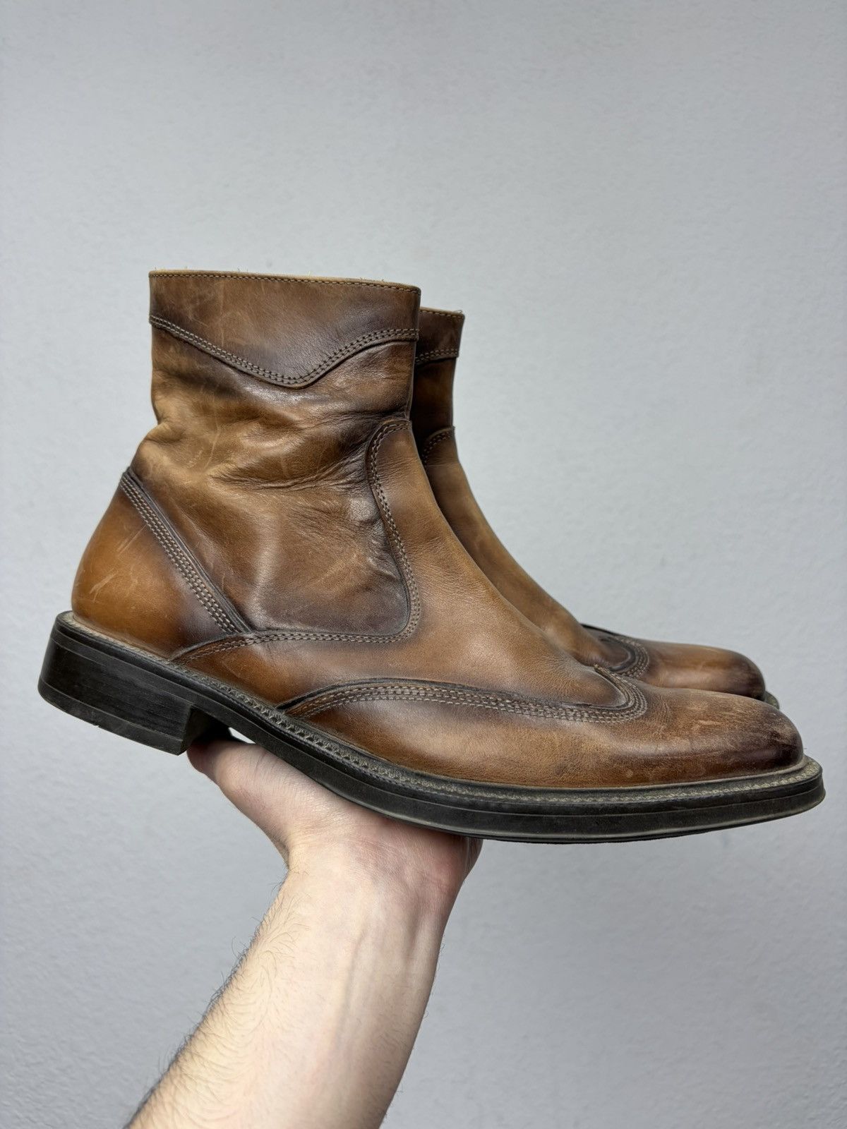 Hedi Slimane Vintage Y2K Black Leather Side Zip Boots Guidi Marsell Style Size US 9 / EU 42 - 1 Thumbnail
