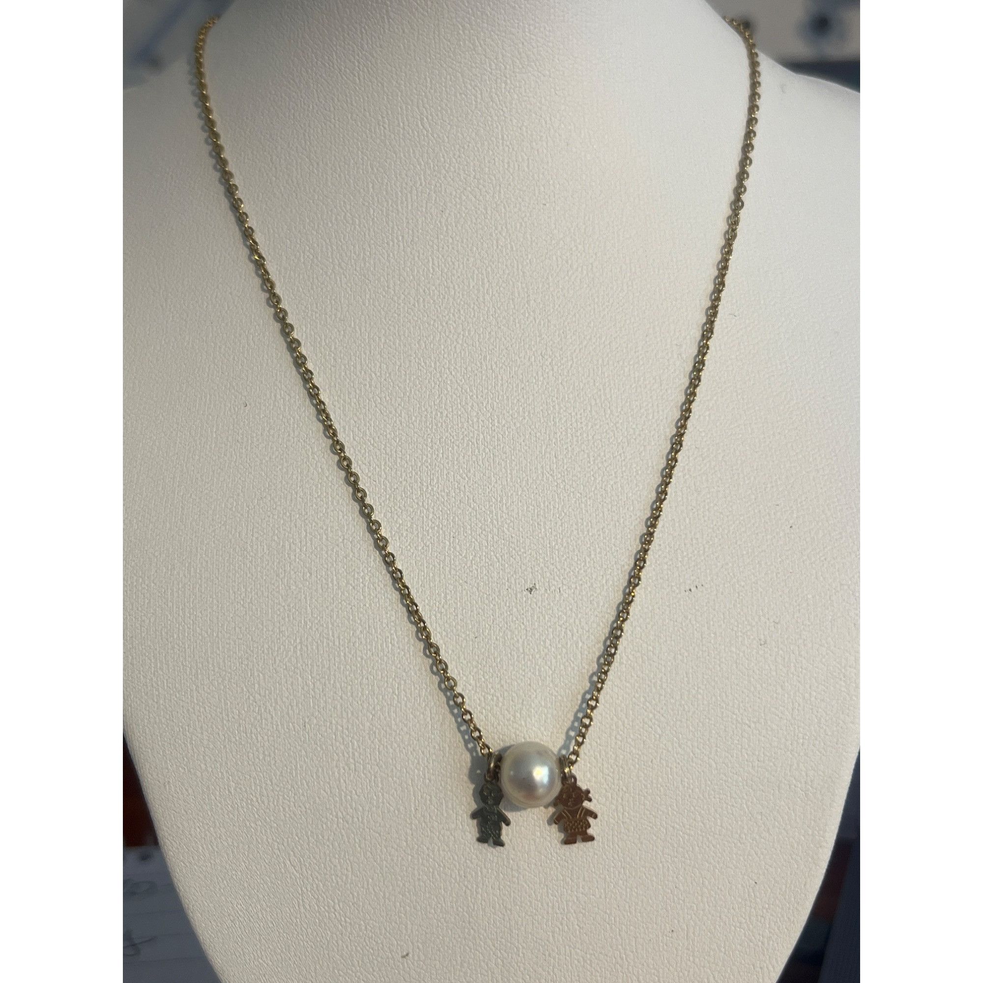 Other Vintage Gold Tone Chain Necklace Pearl Bead Boy Girl Etched Size ONE SIZE - 1 Thumbnail