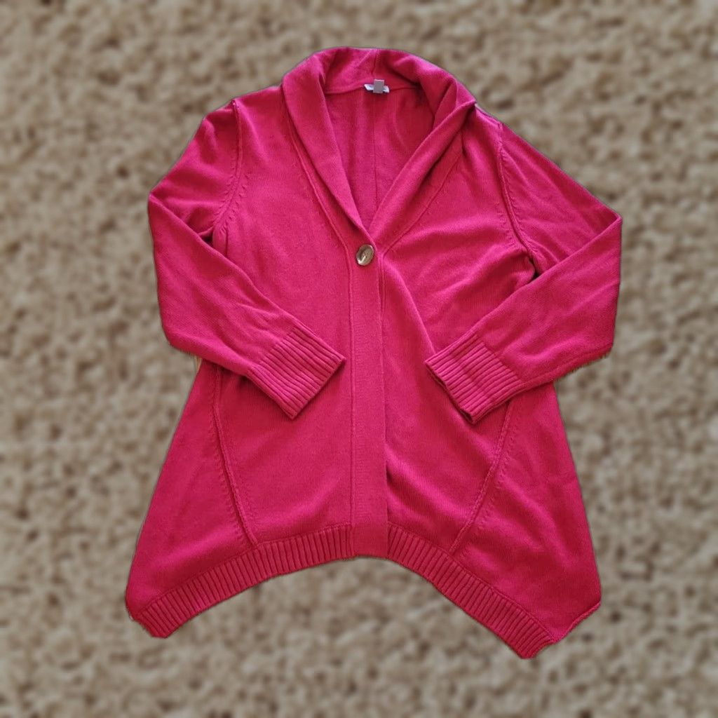 J. Jill J. Jill Cardigan Women Large Red Knit Cotton V-Neck Single Button Casual Sweater Size L / US 10 / IT 46 - 1 Thumbnail