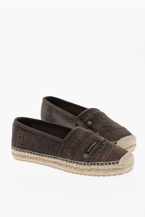 image of Dolce Gabbana Slip-On Denim Espadrillas Shoes in Brown, Men's (Size 9)