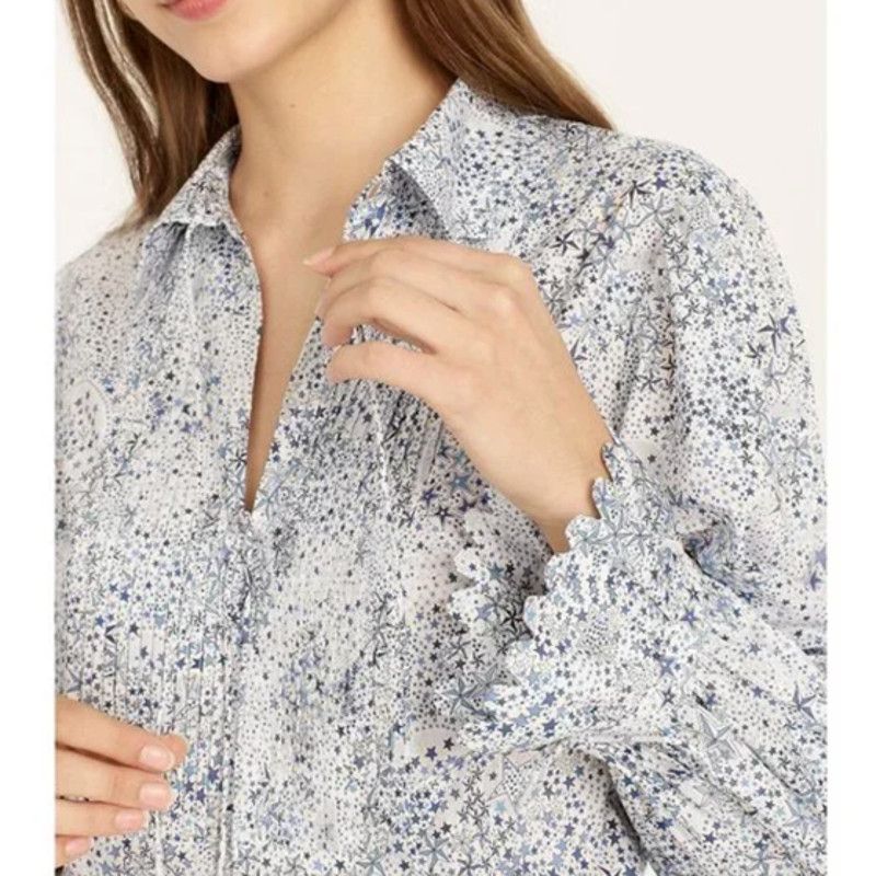 Image of J Crew X Liberty London Adelajda Stars Blue Blouse Top Xs/s, Women's