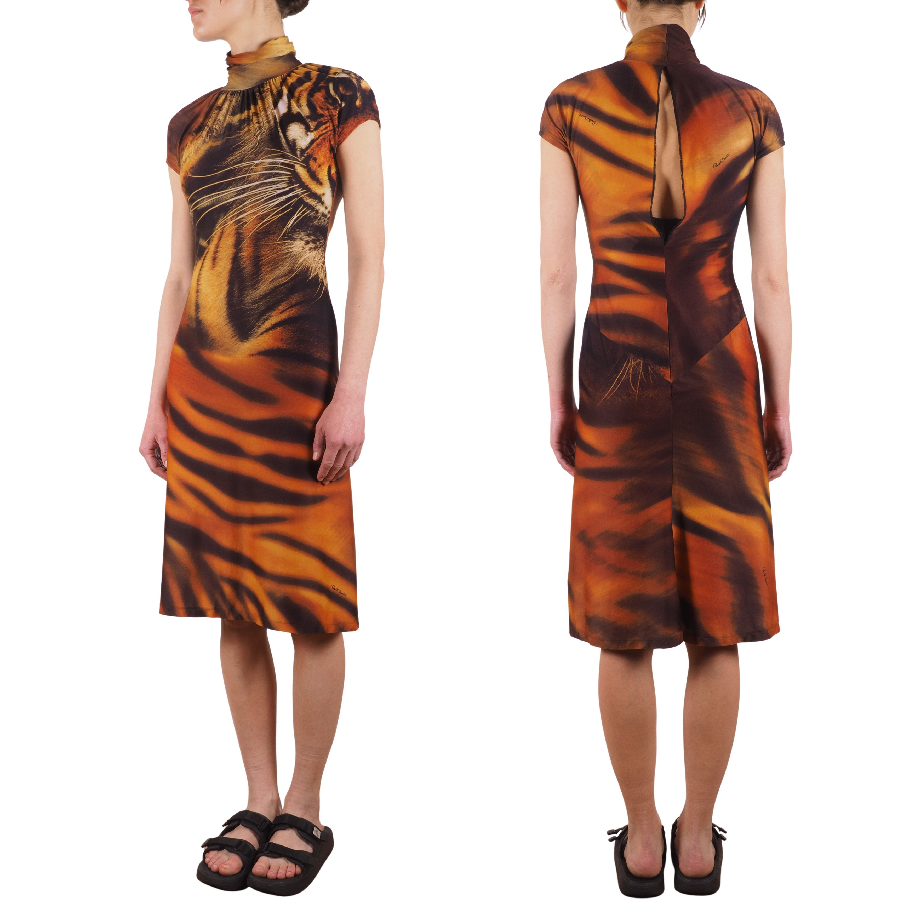 Roberto Cavalli Roberto Cavalli Vintage Tiger Print Turtleneck Midi Dress Size M / US 6-8 / IT 42-44 - 3 Thumbnail