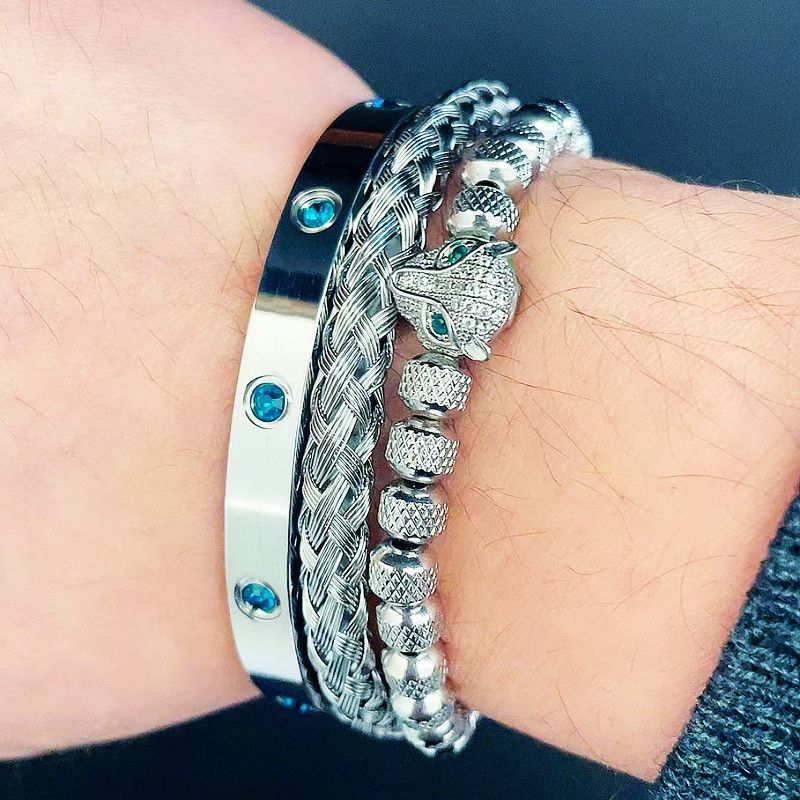 Jewelry Leopard Head Charm Crystals Stainless Steel Bracelet Size ONE SIZE - 2 Thumbnail