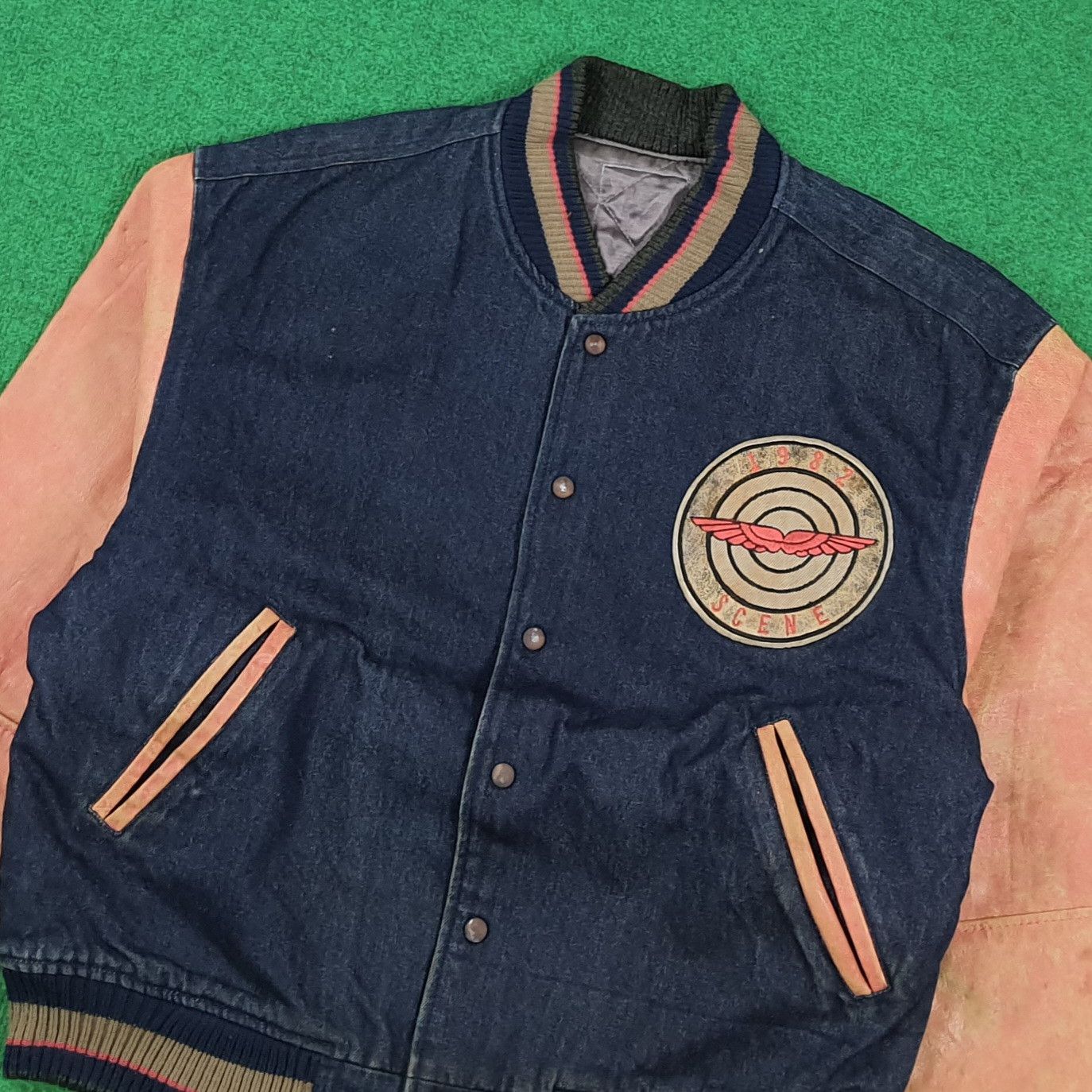 Vintage Vintage SCENE Japan Varsity Jacket Leather Sleeve C308N24 Size US L / EU 52-54 / 3 - 2 Thumbnail