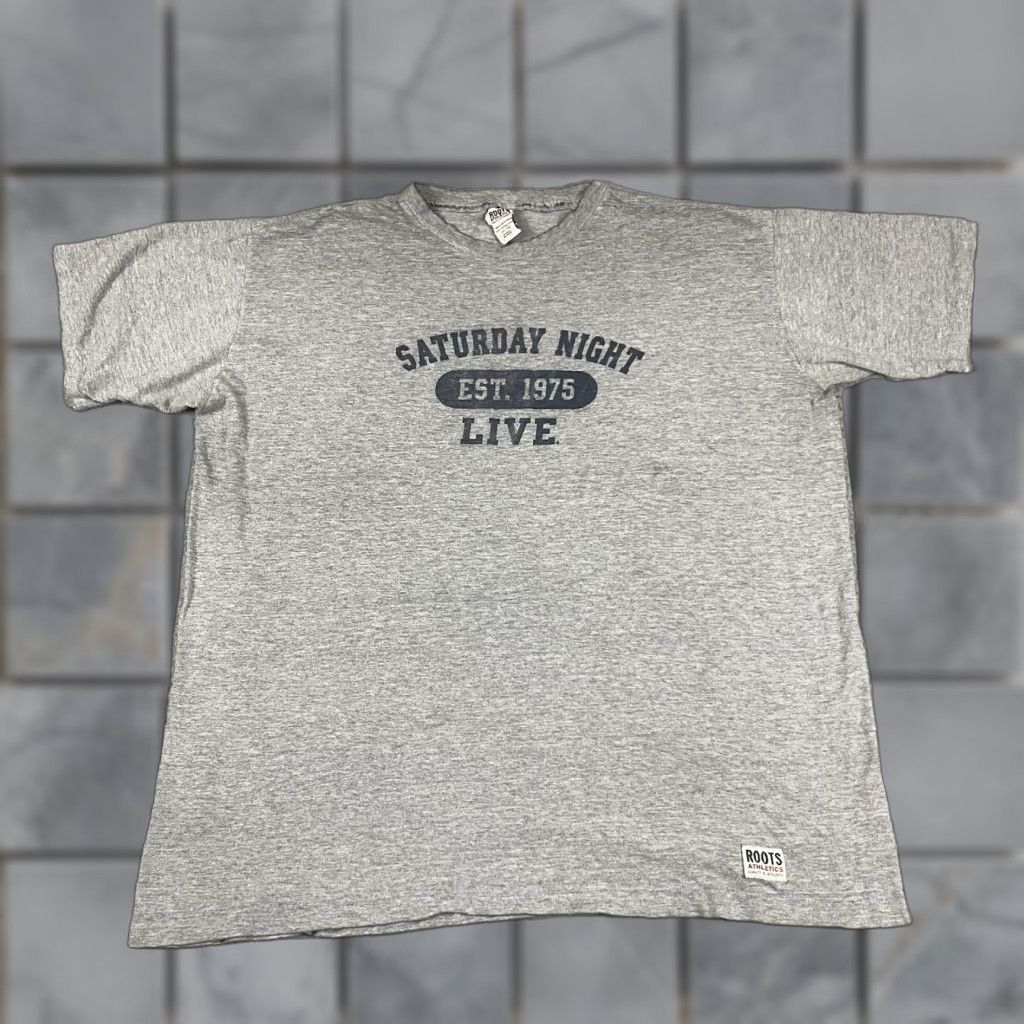Roots VINTAGE Roots Athletics Saturday Night Live Est. 1975 T Shirt Adult XL Gray, SNL Logo, Graphic Print, NBC, Broadway Video, TV Tee, Retro, 2000s, Mens Size US XL / EU 56 / 4 - 1 Thumbnail