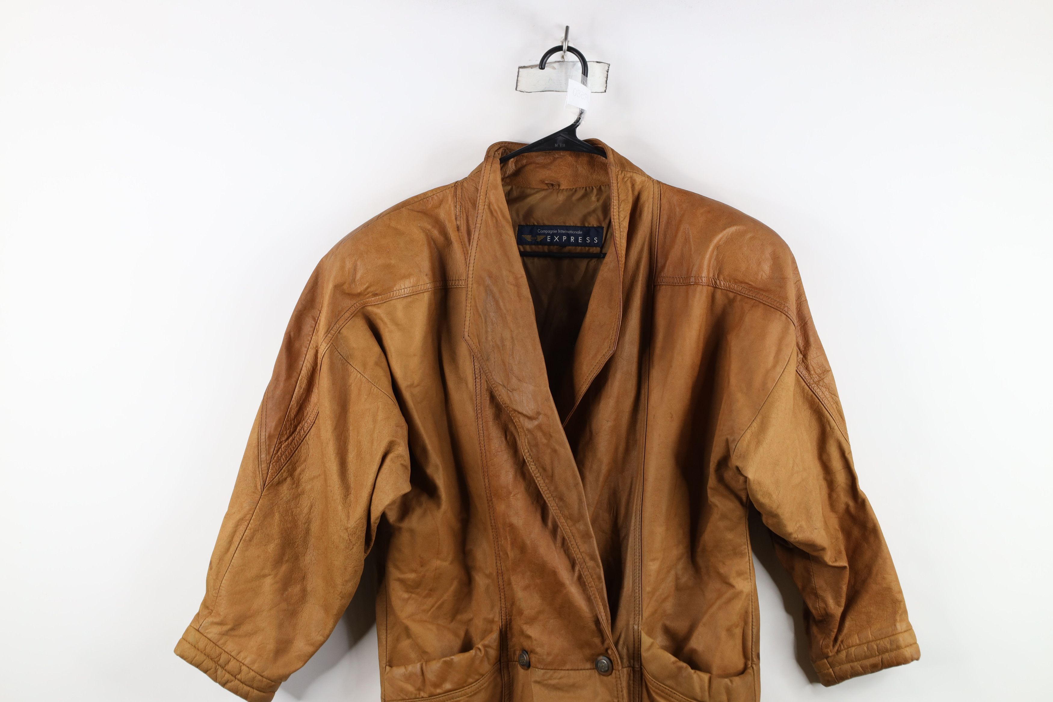 Express Vintage 90s Express Full Length Leather Jacket Coat Brown Size L / US 10 / IT 46 - 2 Thumbnail