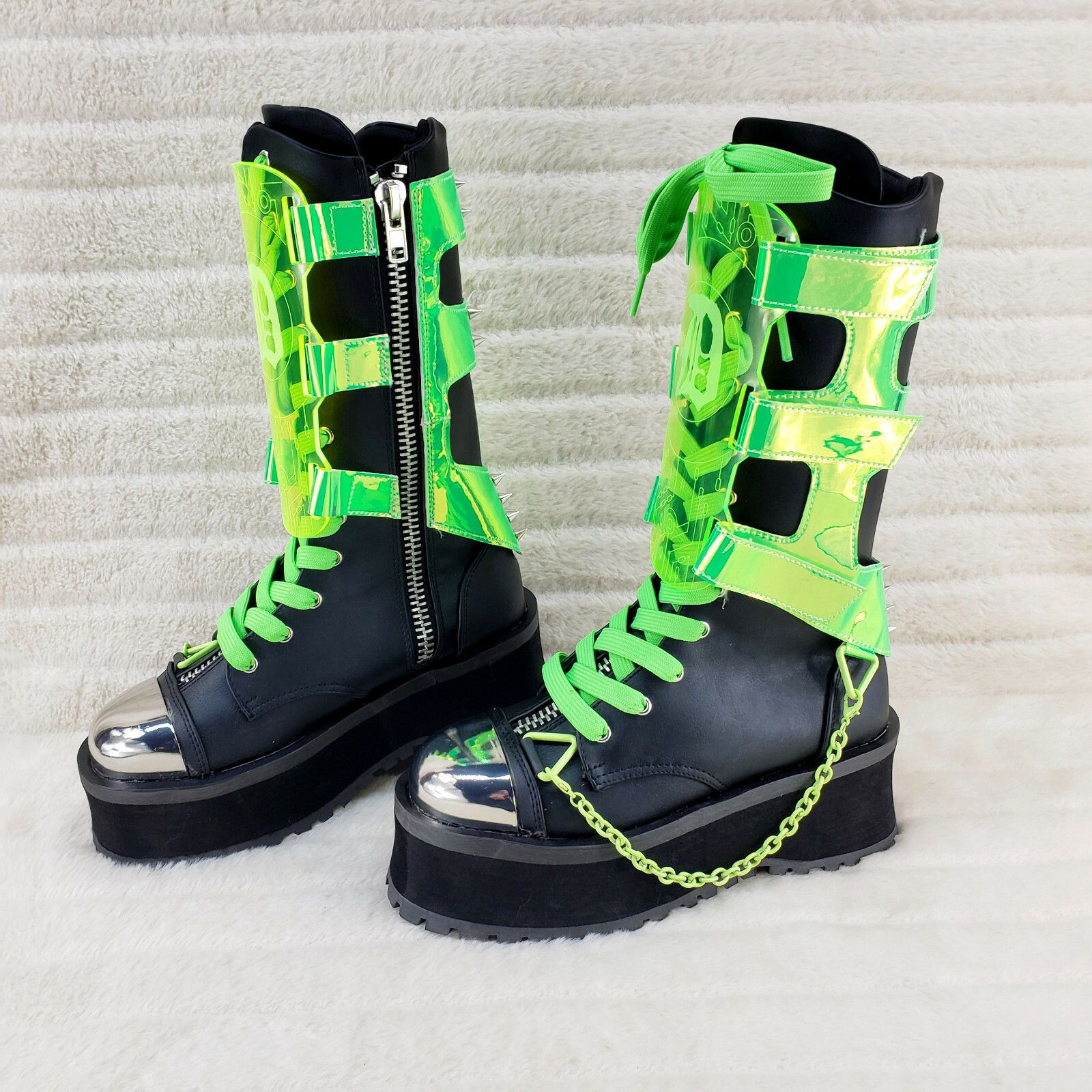 Other GraveDigger 255 Neon Green Acrylic Shield Mid Calf Boots Men Size US 6 / EU 39 - 2 Thumbnail