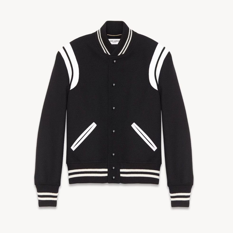 Saint Laurent Paris 🔥Brand New🔥Teddy Leather-Trimmed Wool Bomber Jacket Size US M / EU 48-50 / 2 - 1 Thumbnail