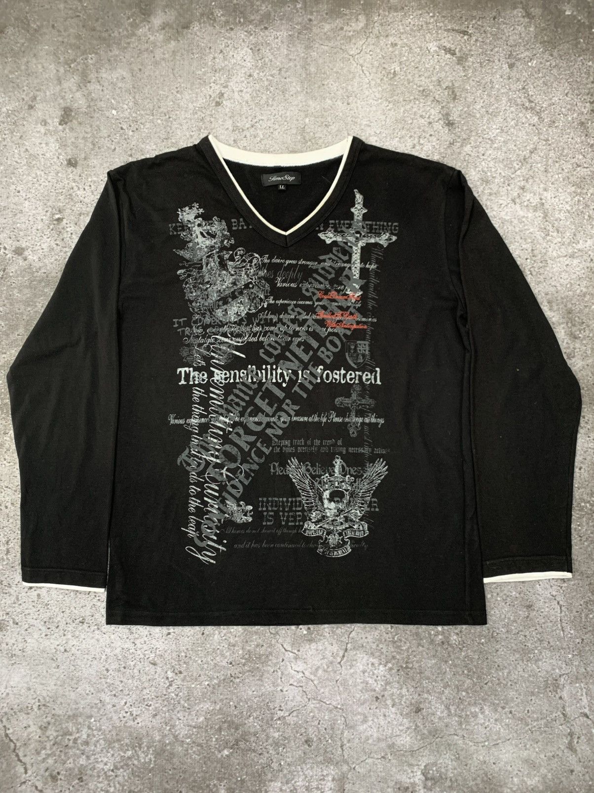 Japanese Brand Y2k Longsleeve Time Step Cross Vneck Size US L / EU 52-54 / 3 - 1 Thumbnail