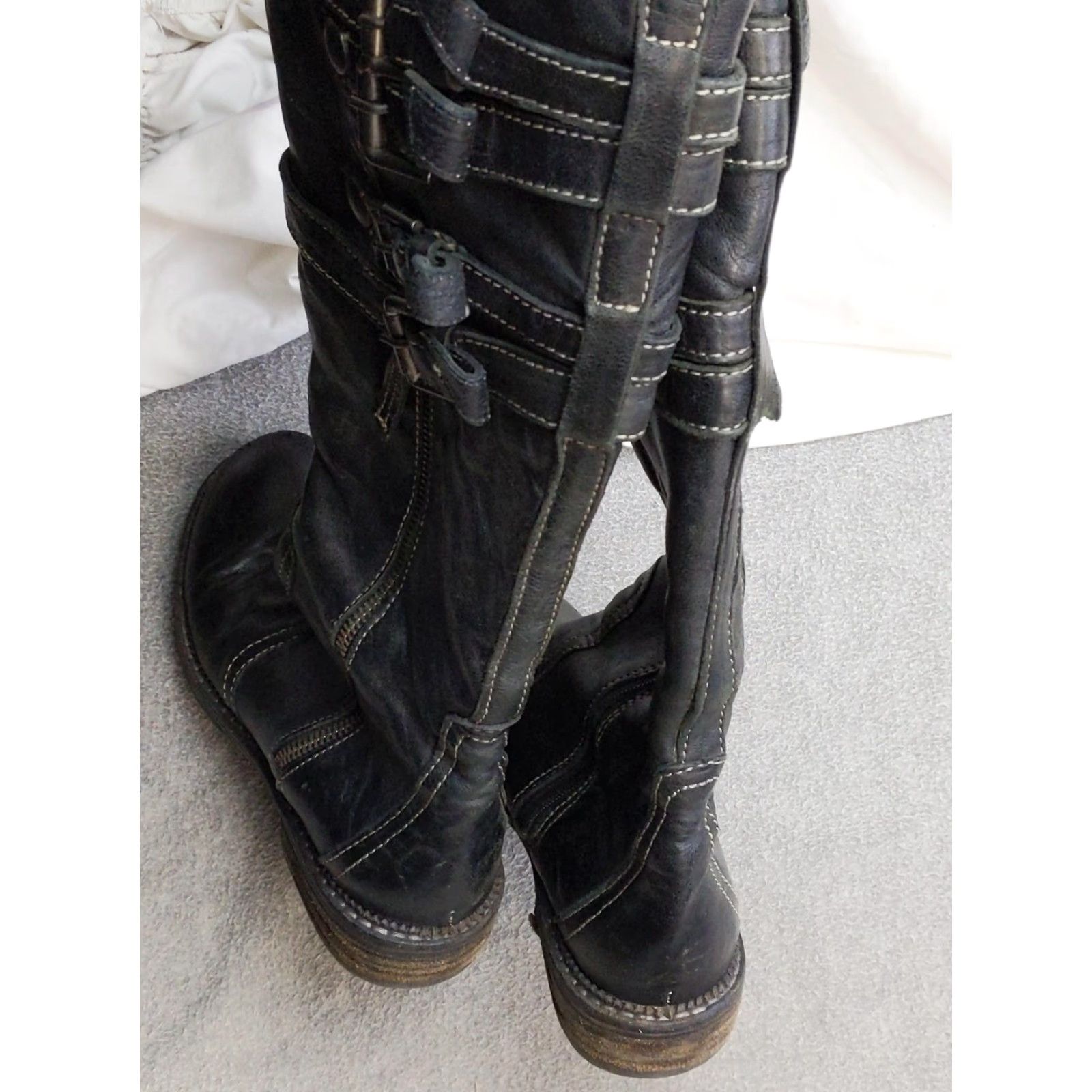 Vintage VINTAGE Manas Design Boots Women's 5.5 36 Black Knee High Buckle Zip Riding Moto Boot Women Boots Buckle Zip Mid-Calf Leather-Look Synthetic Size US 6 / IT 36 - 5 Thumbnail