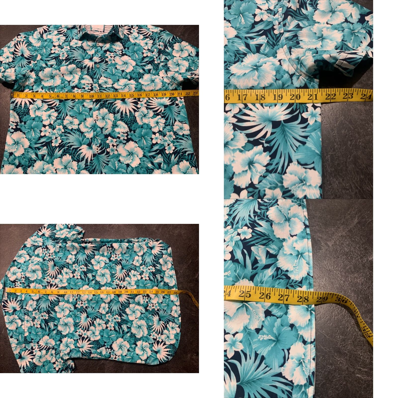 Vintage Cactus Man Mens Slim Fit Button-Down Dress Shirt Large White and Navy Blue Floral Cotton Size 42R - 8 Thumbnail