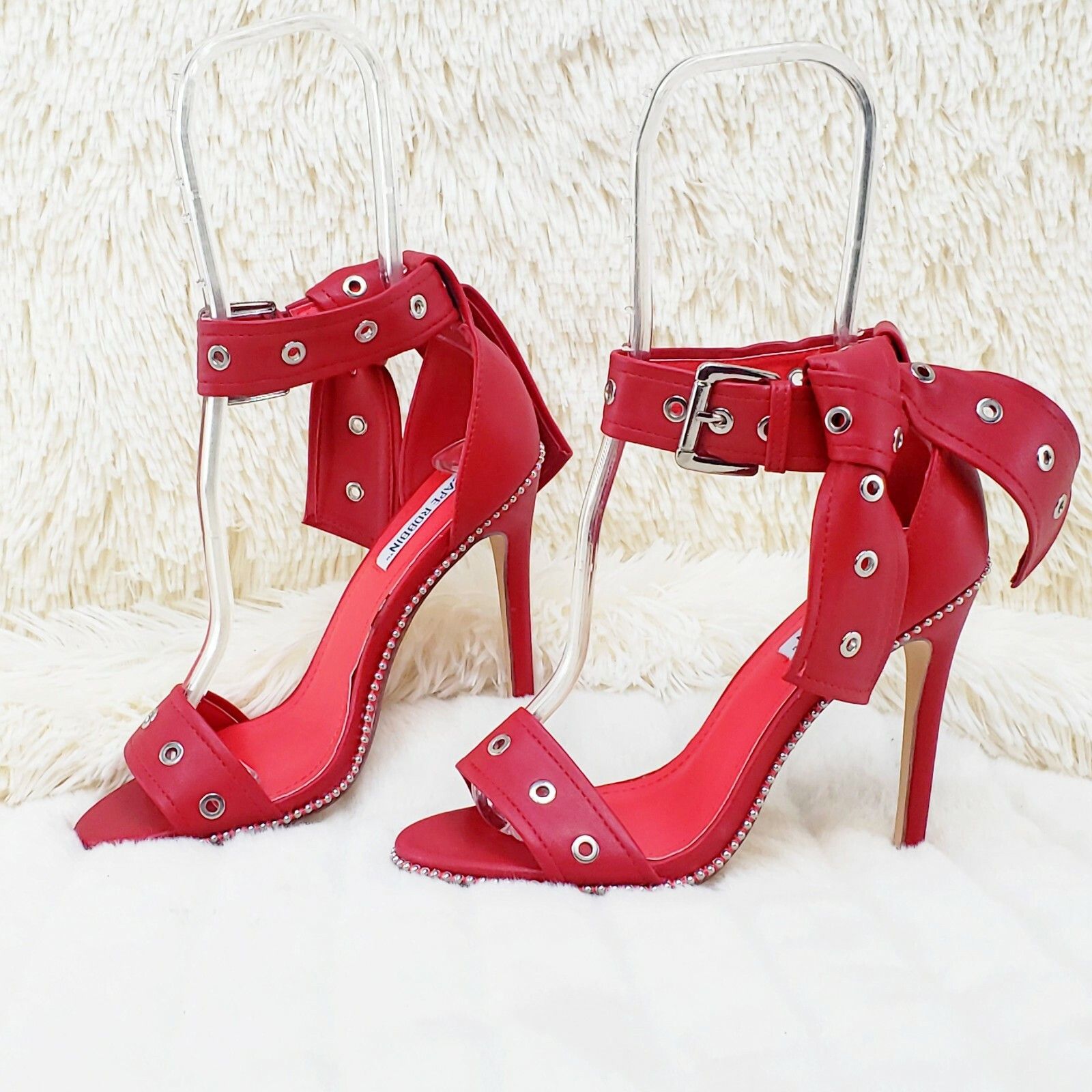 Other CR Bullet Stud Trim Red Vegan Leather Sandal 4.25" High Heel Size US 6.5 / IT 36.5 - 2 Thumbnail