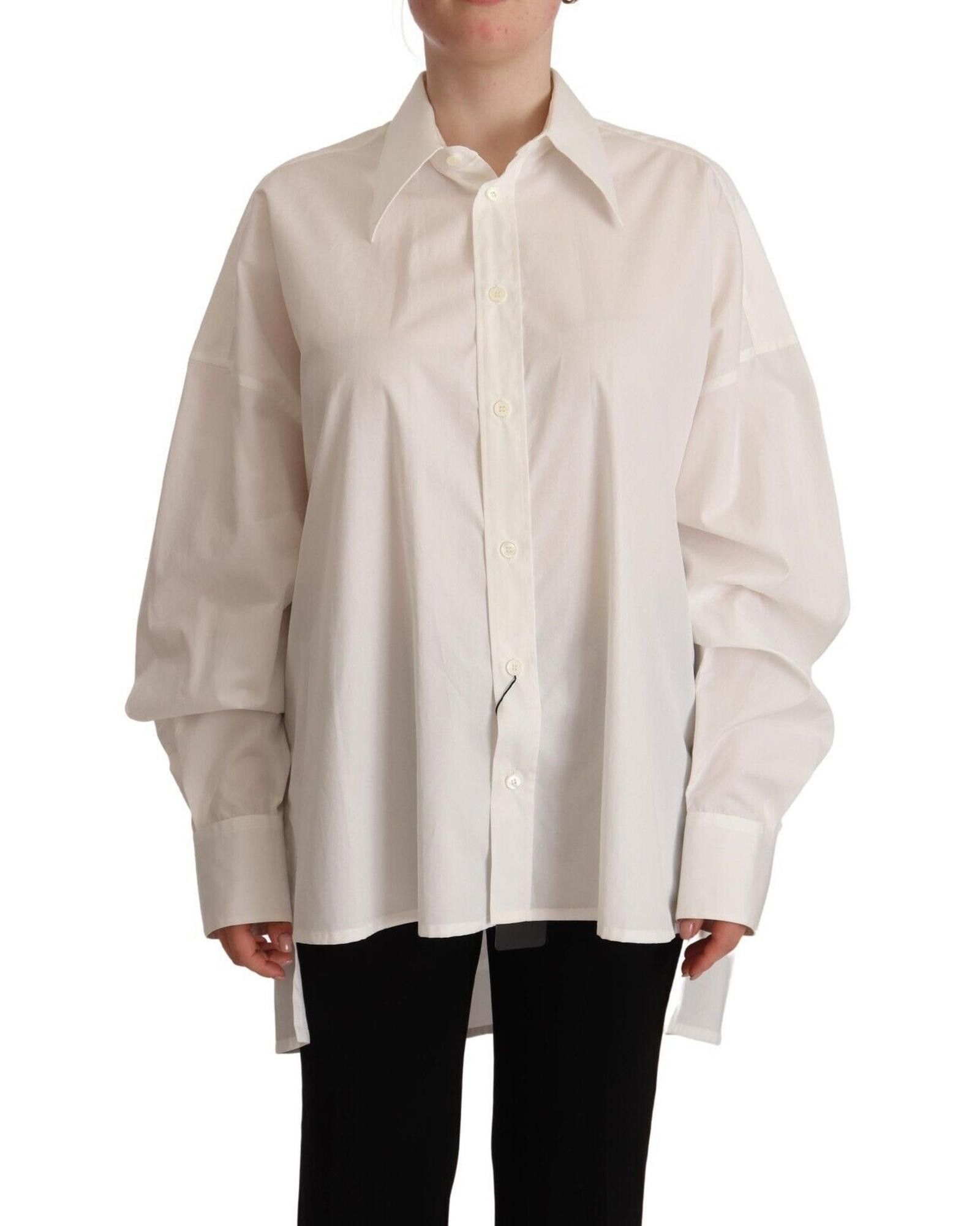 image of Dolce Gabbana Button Up Collared Long Sleeve Top in White, Women's (Size Small)