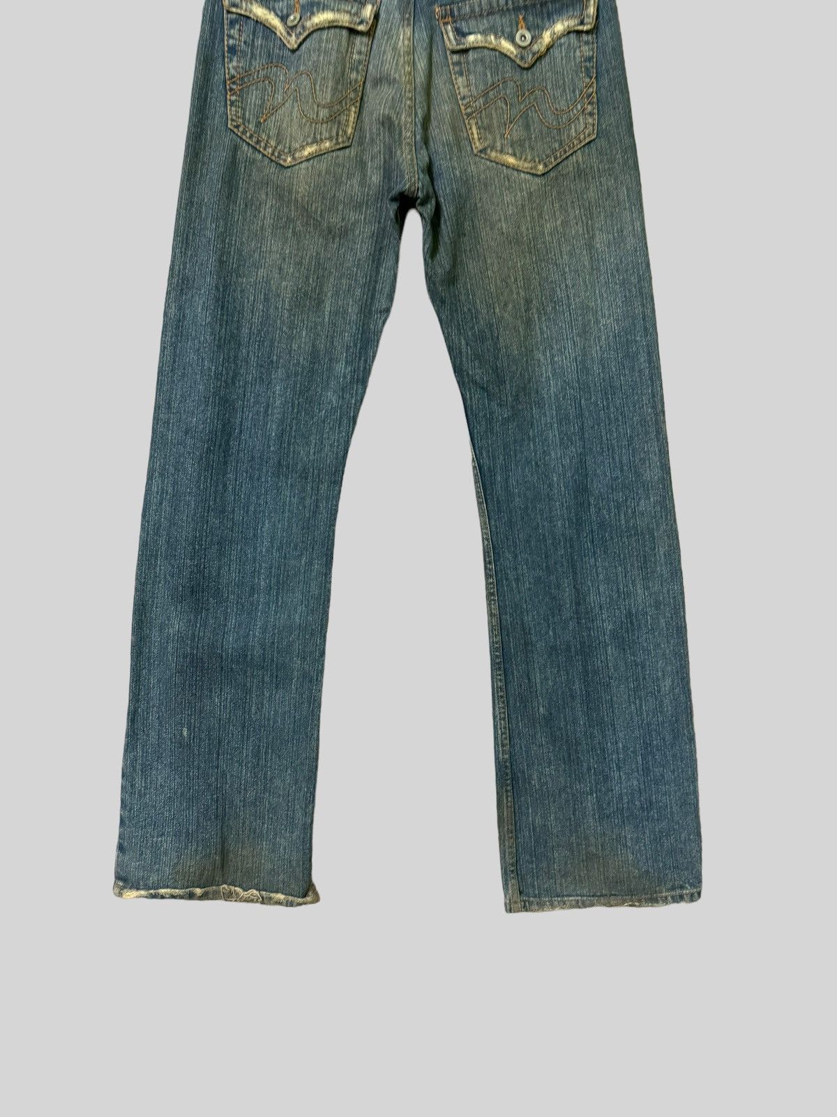Japanese Brand Flared THRASHED NYLAUS CREW DESIGN WORK DISTRESSED DENIM Size US 30 / EU 46 - 13 Thumbnail