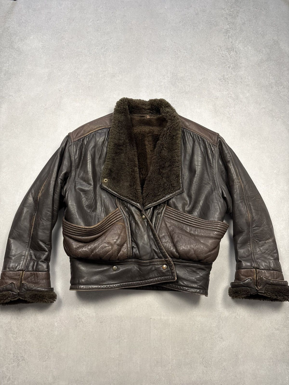 Vintage Vintage Italian Leather Shearling Jacket Aviator Brown Biker Size US M / EU 48-50 / 2 - 1 Thumbnail