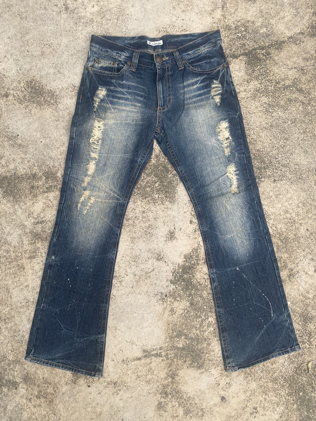 If Six Was Nine × Japanese Brand Flare Jeans Sorridere Distress Clawmark Bootcut Size US 35 - 3 Thumbnail