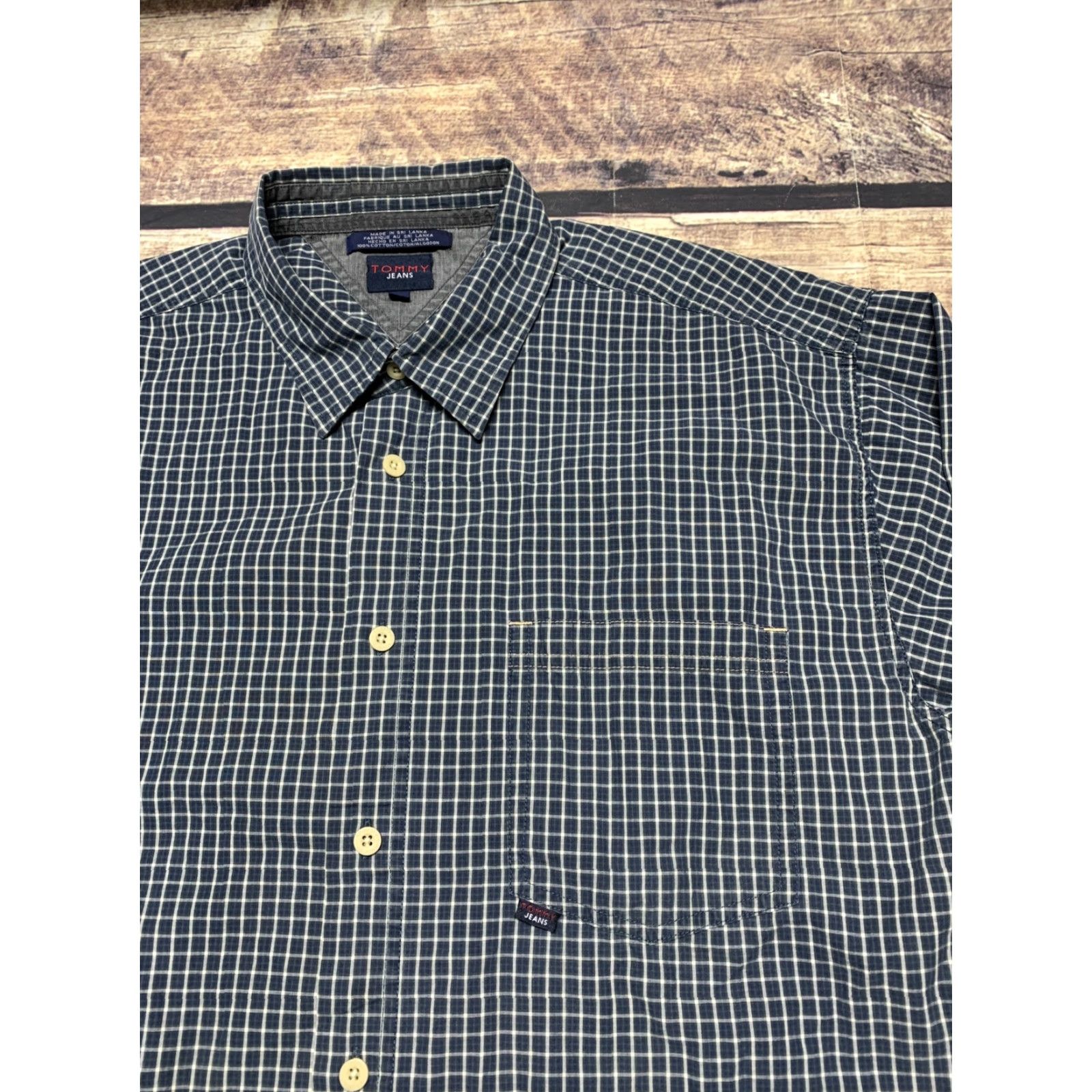 Vintage Tommy Jeans Long Sleeve Shirt Mens XL Blue Plaid Button-Down Pocket 90s Style Regular Fit Size US XL / EU 56 / 4 - 3 Thumbnail