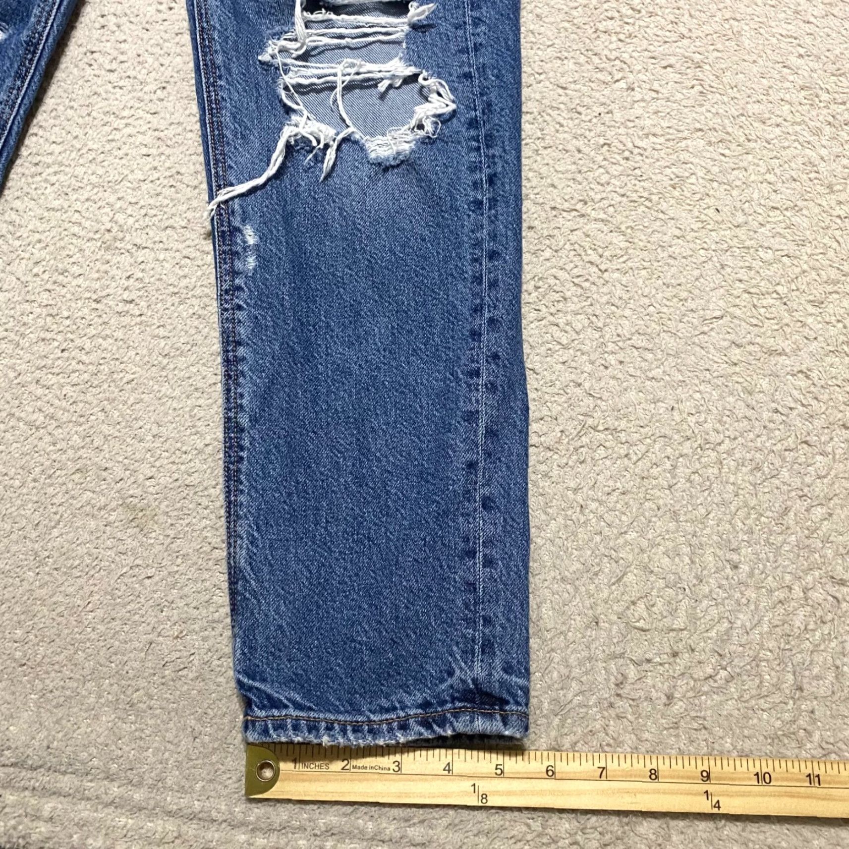 American Eagle Outfitters American Eagle Jeans Womens 0P Blue Denim Mom Straight Distressed High Rise Size 25" / US 0 / IT 36 - 5 Thumbnail