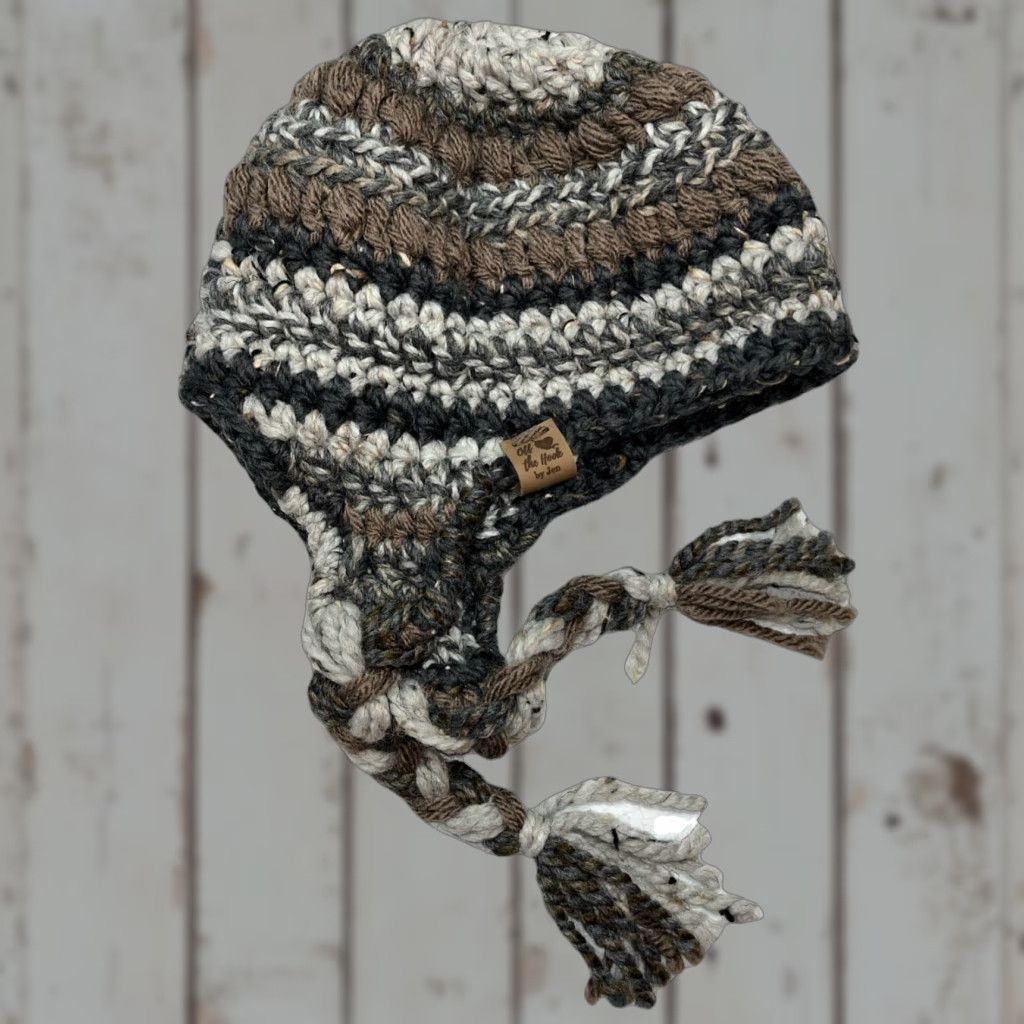 Off The Hook Off The Hook By Jen Womens Hat One Size Gray Tan White Chunky Knit Hand Made Winter Braided Hang Ties OS warm Size ONE SIZE - 1 Thumbnail