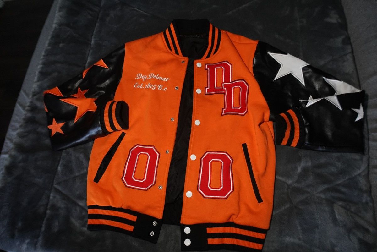 image of Del Mar California Dez Delmar Forever Varsity Jacket in Orange, Men's (Size Medium)